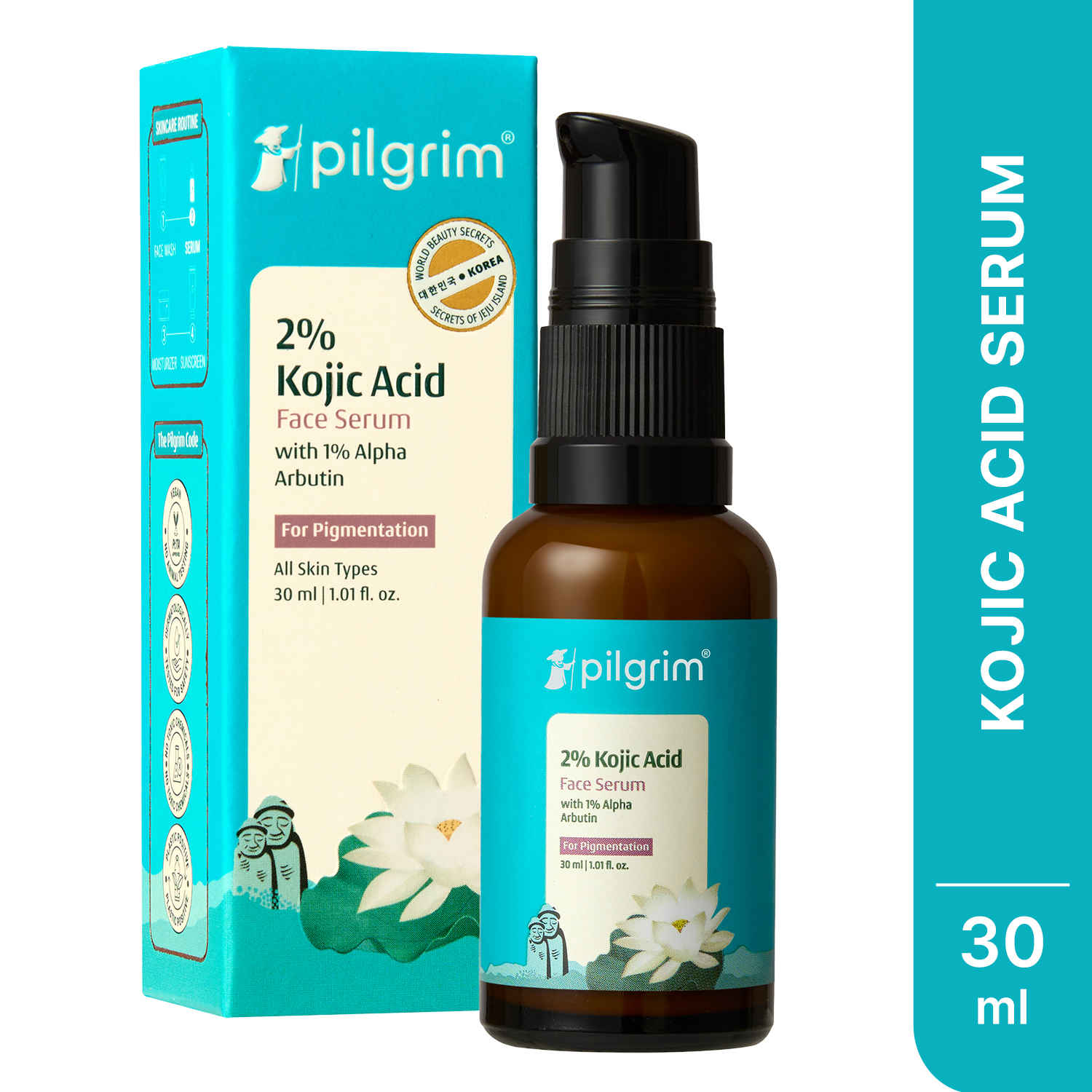 Buy Pilgrim 2% Kojic Acid Serum, 30 ml for face with 1% Alpha Arbutin & Korean White Lotus For Acne & Darks spots| Anti-pigmentation Face Serum For Men & Women | For All Skin Types - Purplle