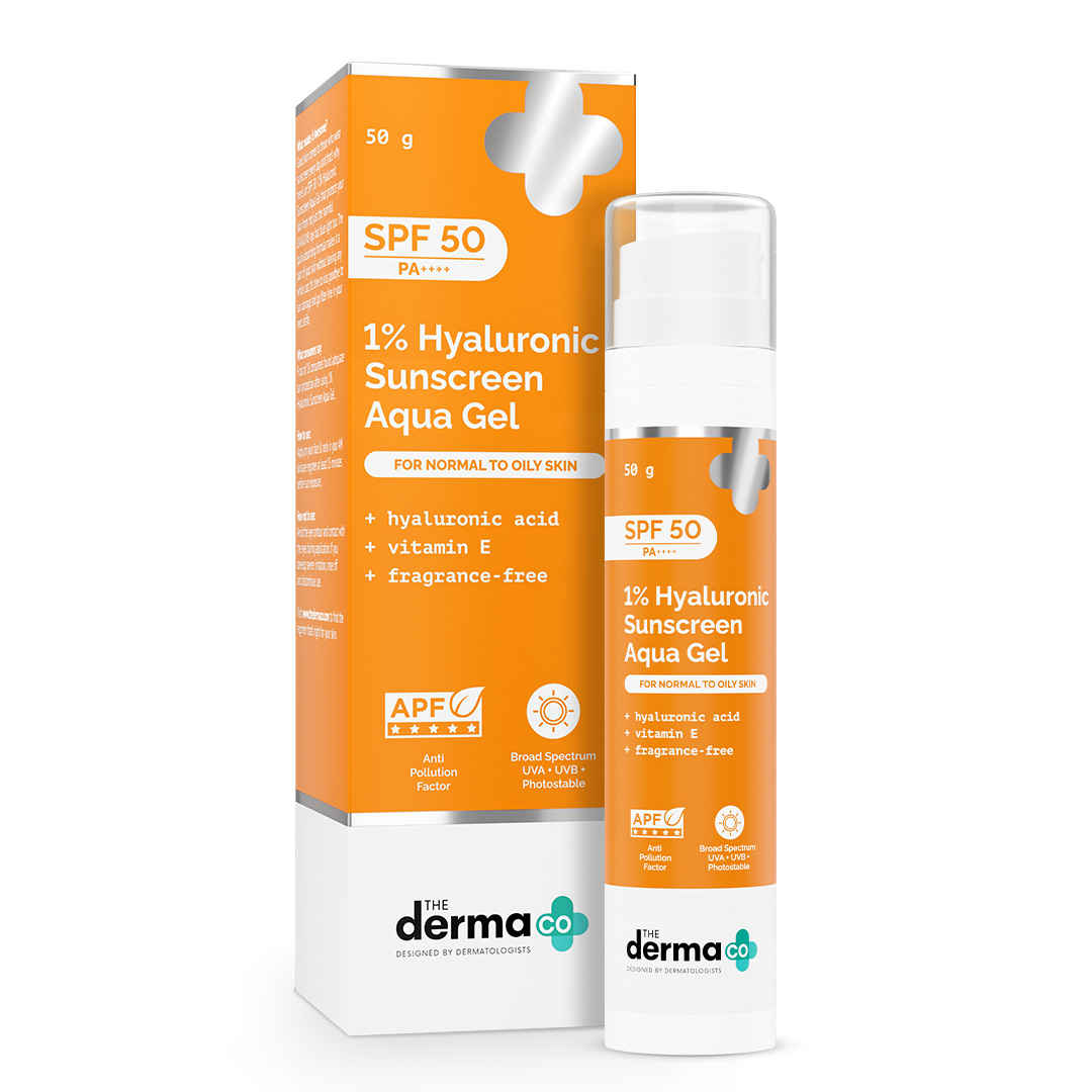 Buy The Derma Co.1% HyaluronicA Sunscreen Aqua GelA with SPF 50 PA++++ For Broad Spectrum, UV A, UV B & Blue Light Protection - 50 gm - Purplle