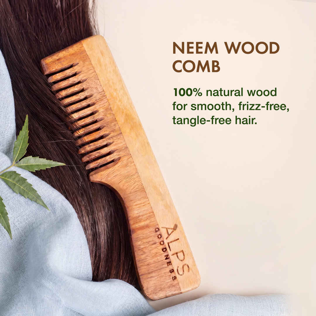 Buy Alps Goodness 100% Natural Neem Comb (Pack of 1) | Comes with a bag | Neem Wood Comb | Antibacterial & Antifungal | 100% Natural Neem Wood | Handmade Comb | Soft Bristles - Purplle
