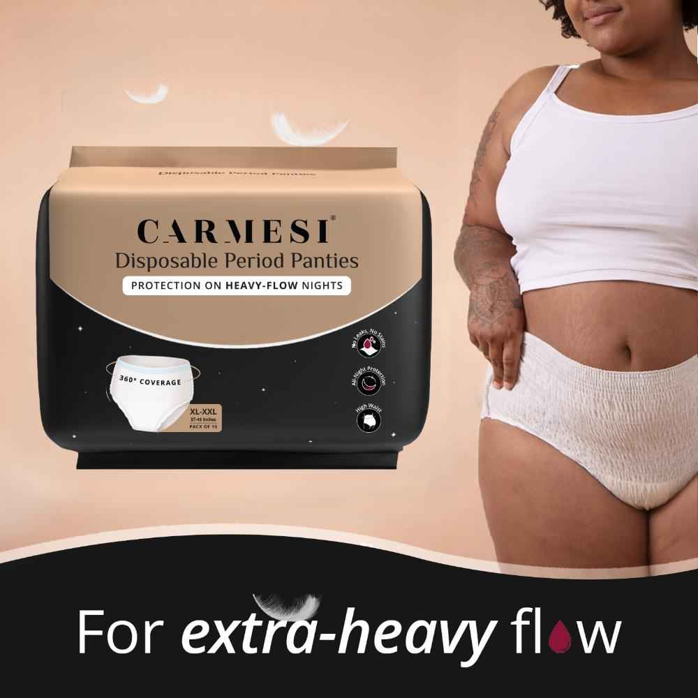 Buy Carmesi Disposable Period Panties (XL-XXL) | 360° Protection for Super Heavy Flow | No Leakage, No Rashes, No Discomfort | All Night Protection | Ultra Absorbent Core | 10 Pcs - Purplle
