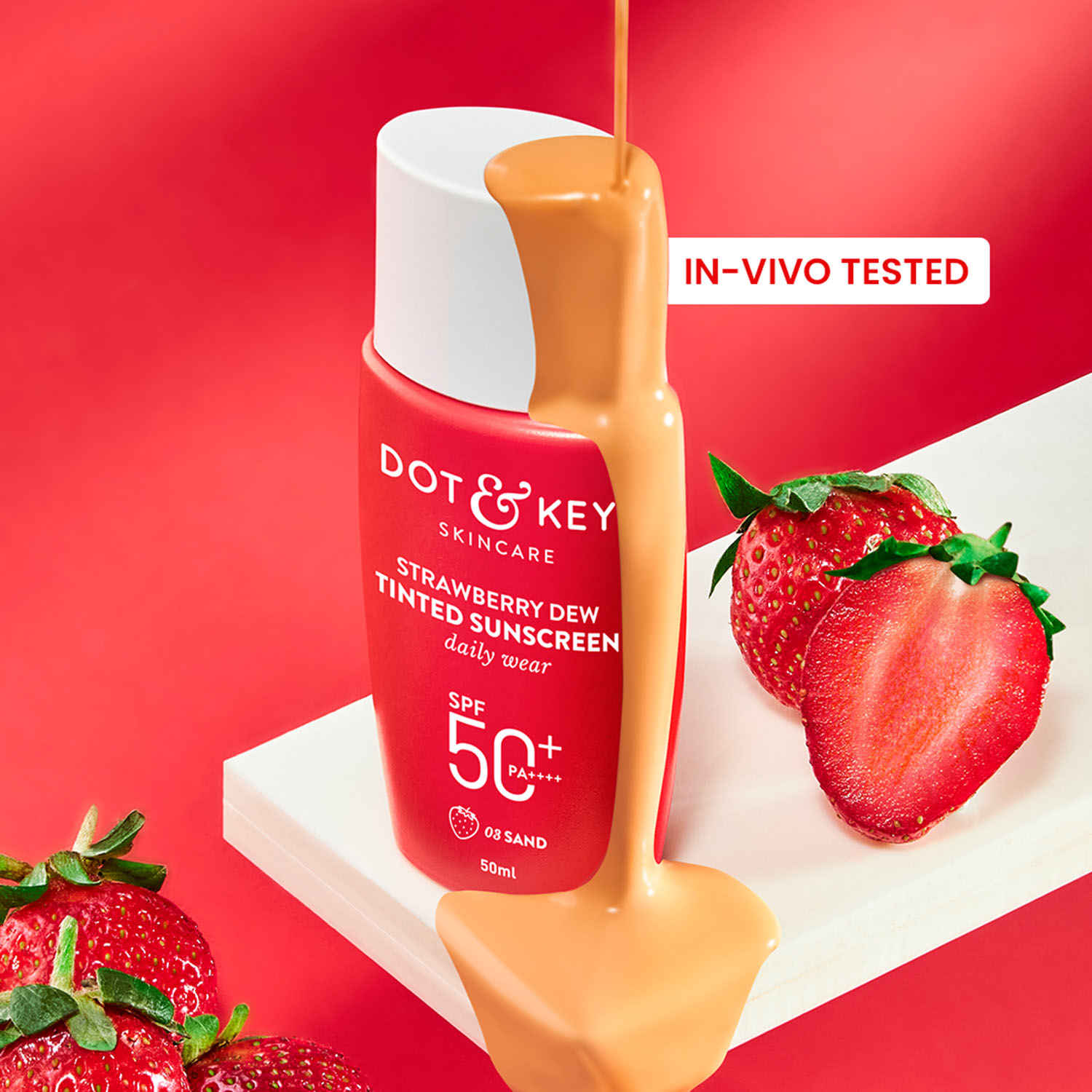 Buy Dot & Key Strawberry Dew Tinted Sunscreen SPF 50++++ 03 Sand Ivory In Vivo Tested Sunscreen for Daily Wear, Brightens & Protects Skin - 50 ml - Purplle