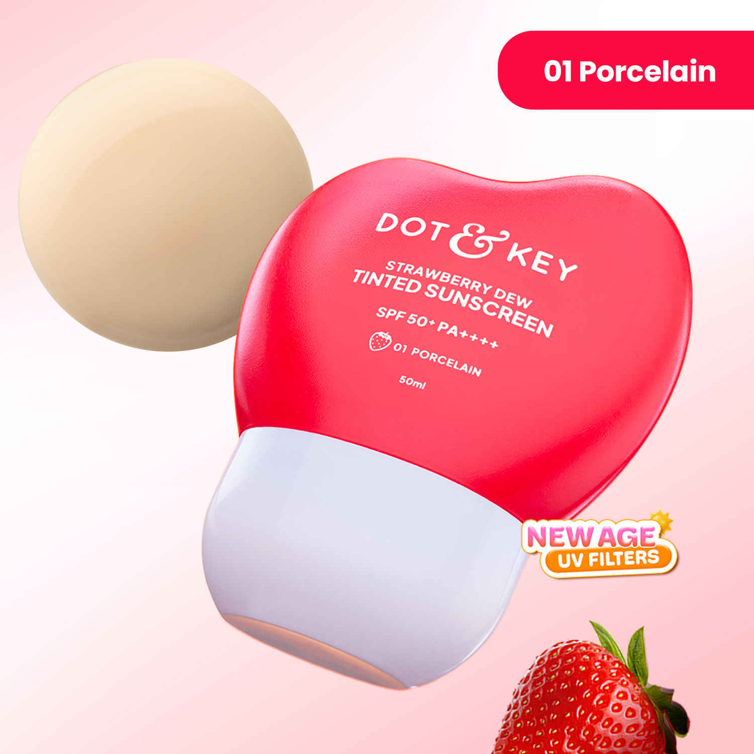 Buy Dot & Key Strawberry Dew Tinted Sunscreen SPF 50++++ 01 Porecelain In Vivo Tested Sunscreen for Daily Wear, Brightens & Protects Skin - 50 ml - Purplle