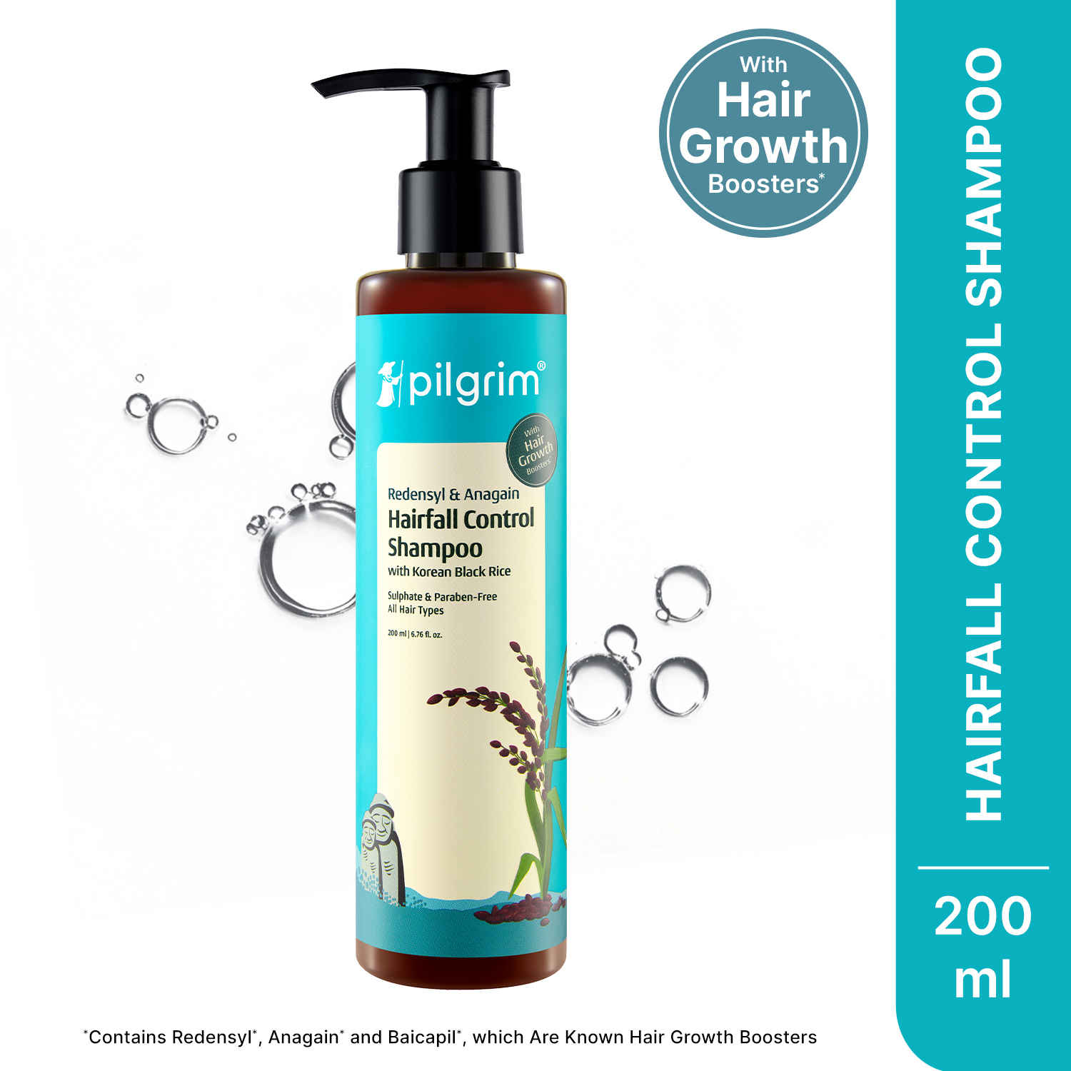 Buy Pilgrim Redensyl & Anagain Hairfall Control Shampoo with Korean Black Rice 200 ml | Anti Hairfall shampoo for Men & Women | Reduces Hairfall | Promotes Hair Thickness | For All Hair Types - Purplle