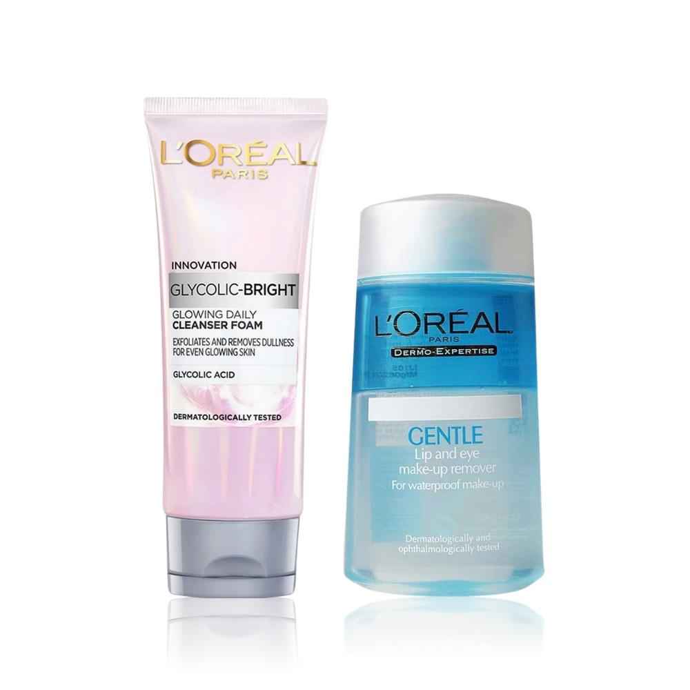 Buy L'oreal Paris Skin Cleansing Kit 1(Glycolic Acid Cleanser Foam (100 ml) + Lip & Eye Makeup Remover (125 ml)) - Purplle