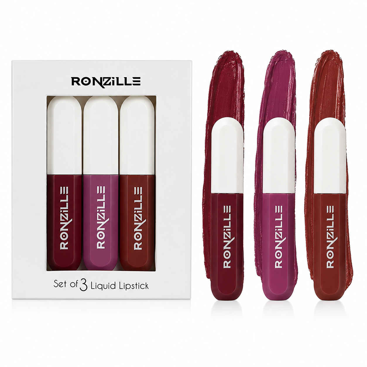 Buy Ronzille Liquid Lipstick Waterproof and smudge-proof Non transferable, Highly pigmented colour Smooth and consistent application. Moisturises and nourishes lips Set of 3(Shade-01) - Purplle