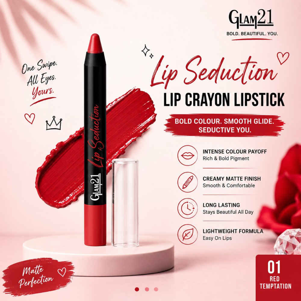 Buy Glam 21 Lip Seduction Non- Transfer Crayon Lipstick| Lightweight & Longlasting|Creamy Matte Formula - 3.6gm|Red Obsession|02 - Purplle