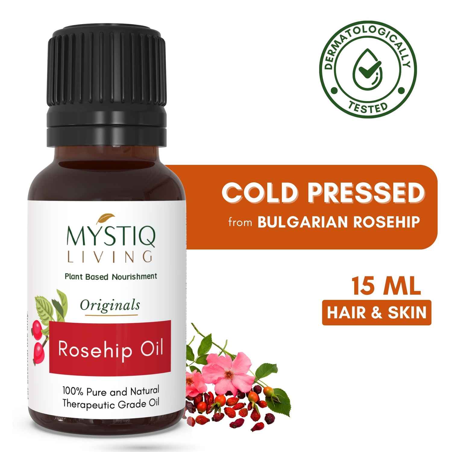 Buy Mystiq Living Originals - Rosehip Oil | 100% Pure, Cold Pressed | For Face, Nails, Hair and Skin | Anti Aging, Fine Lines, Acne Scars and Anti Pigmentation - 15 ML - Purplle