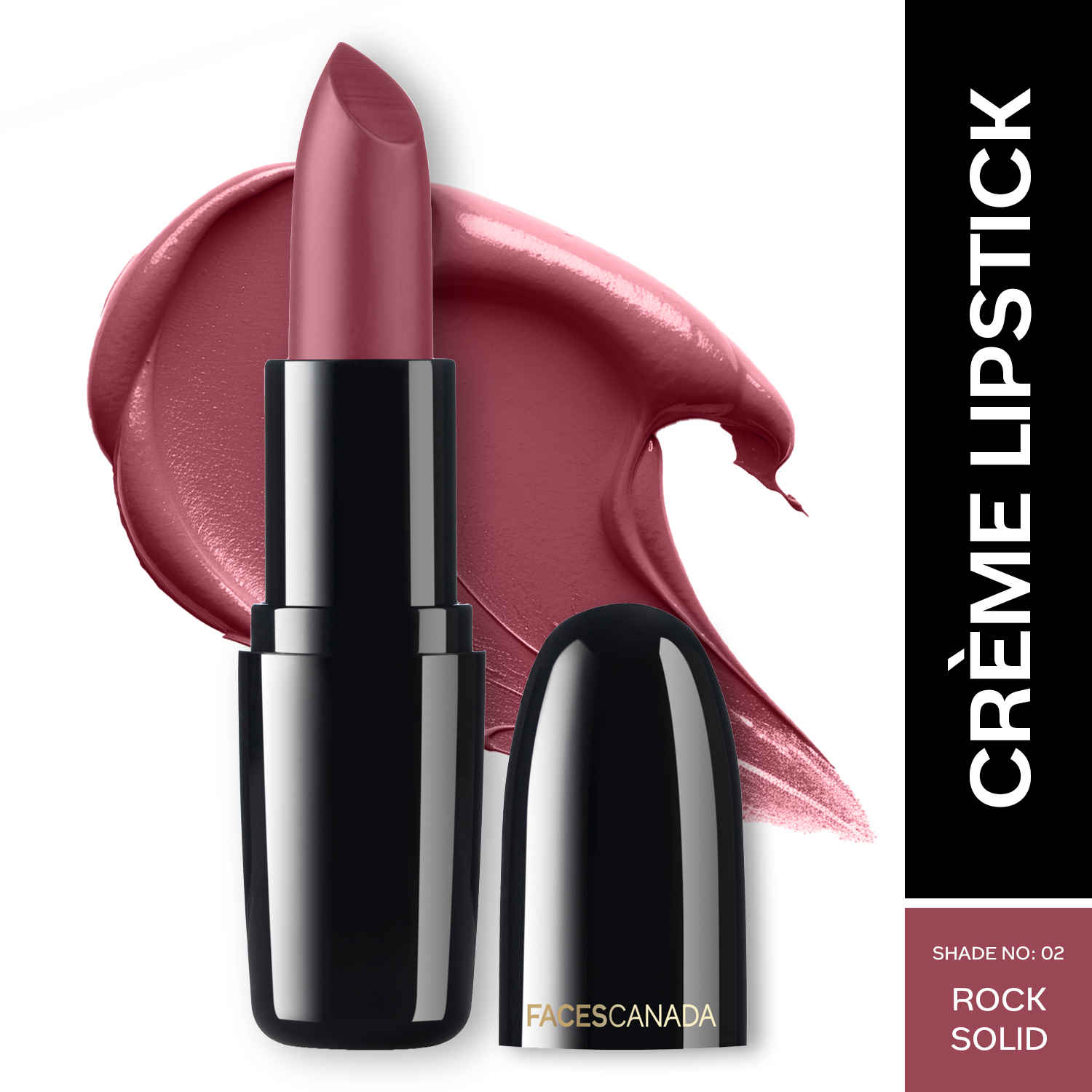 Buy FACES CANADA Weightless Creme Finish Lipstick - Rock Solid 02, 4 gm | Creamy Finish | Silky Smooth Texture | Long Lasting Rich Color | Hydrated Lips | Vitamin E, Jojoba Oil, Shea Butter, Almond Oil - Purplle