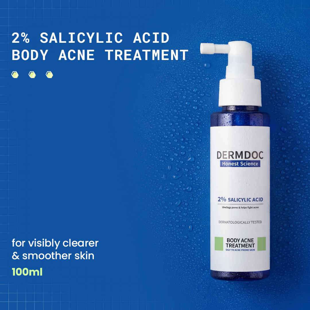 Buy DERMDOC 2% Salicylic Acid Body Acne Treatment Spray (100 ml) | Acne Treatment | Body Acne Spray | Gentle Exfoliation | De-Tan & Softens Skin - Purplle