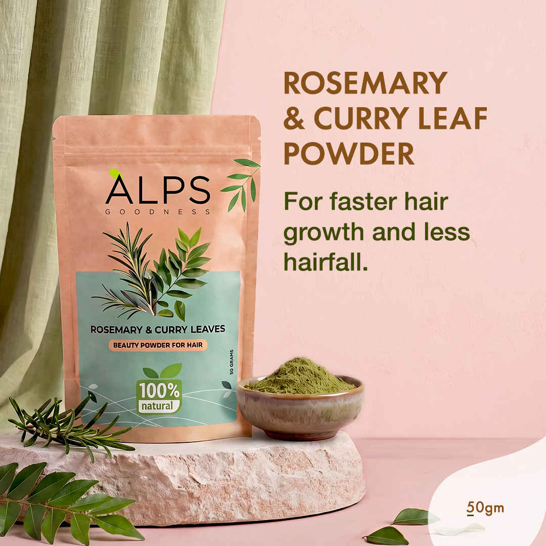 Buy Alps Goodness Rosemary & Curry Leaf Powder (50 gm) | Made with Premium Rosemary Leaves | Organic Rosemary Leaf | Kariveppila | 100% Natural | Boosts Hair Growth & Reduces Hair Fall | Prevents Greying | No Chemicals, No Preservatives | Hair Mask - Purplle