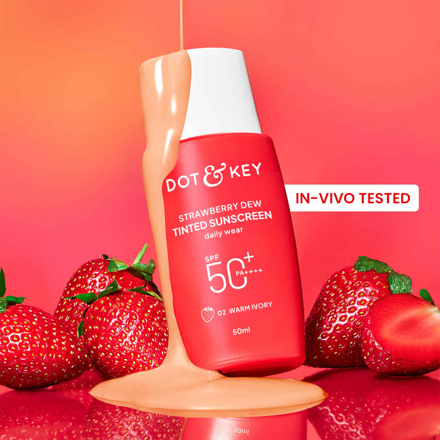 Buy Dot & Key Strawberry Dew Tinted Sunscreen SPF 50++++ 02 Warm Ivory In Vivo Tested Sunscreen for Daily Wear, Brightens & Protects Skin - 50 ml - Purplle