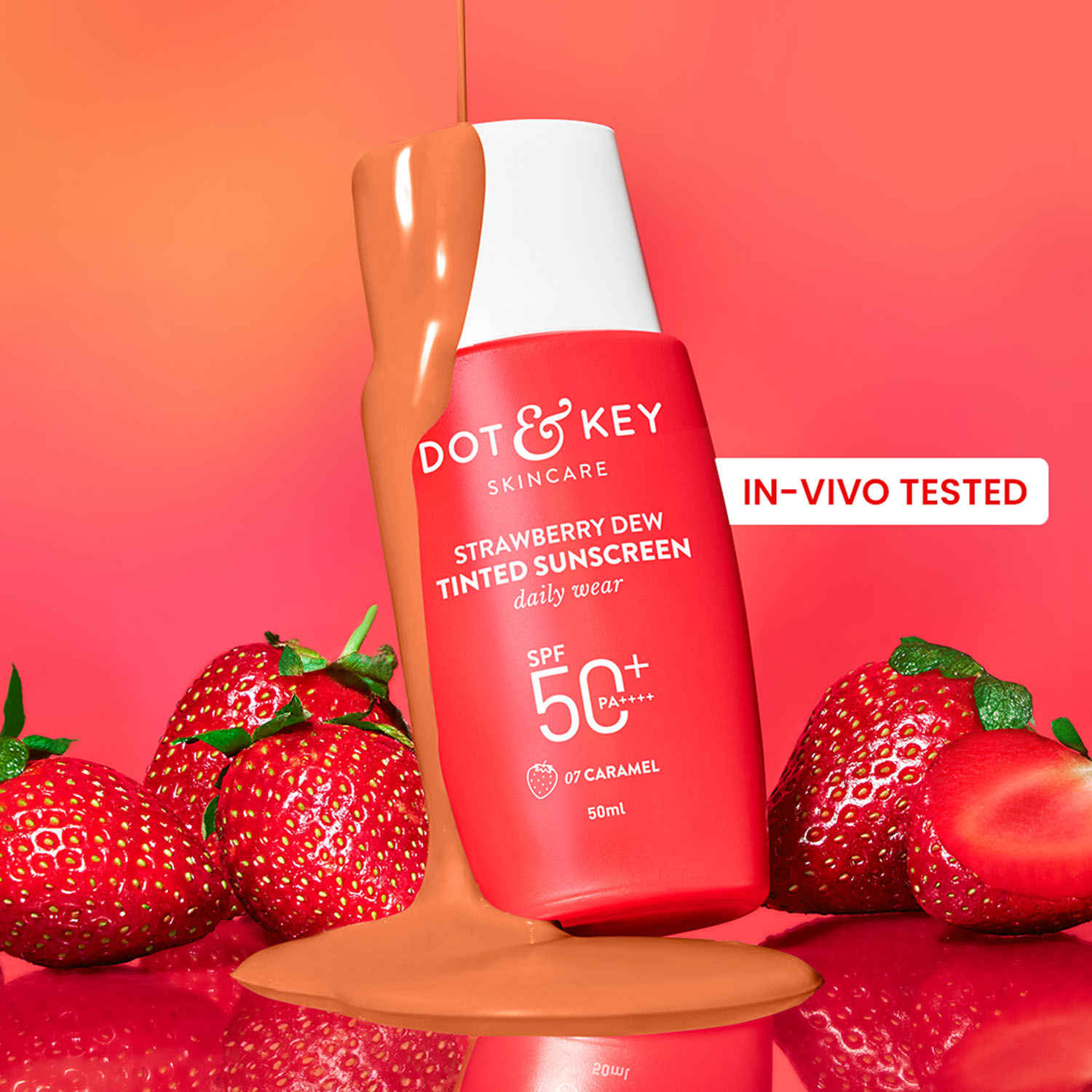 Buy Dot & Key Strawberry Dew Tinted Sunscreen SPF 50++++ 07 Caramel In Vivo Tested Sunscreen for Daily Wear, Brightens & Protects Skin - 50 ml - Purplle