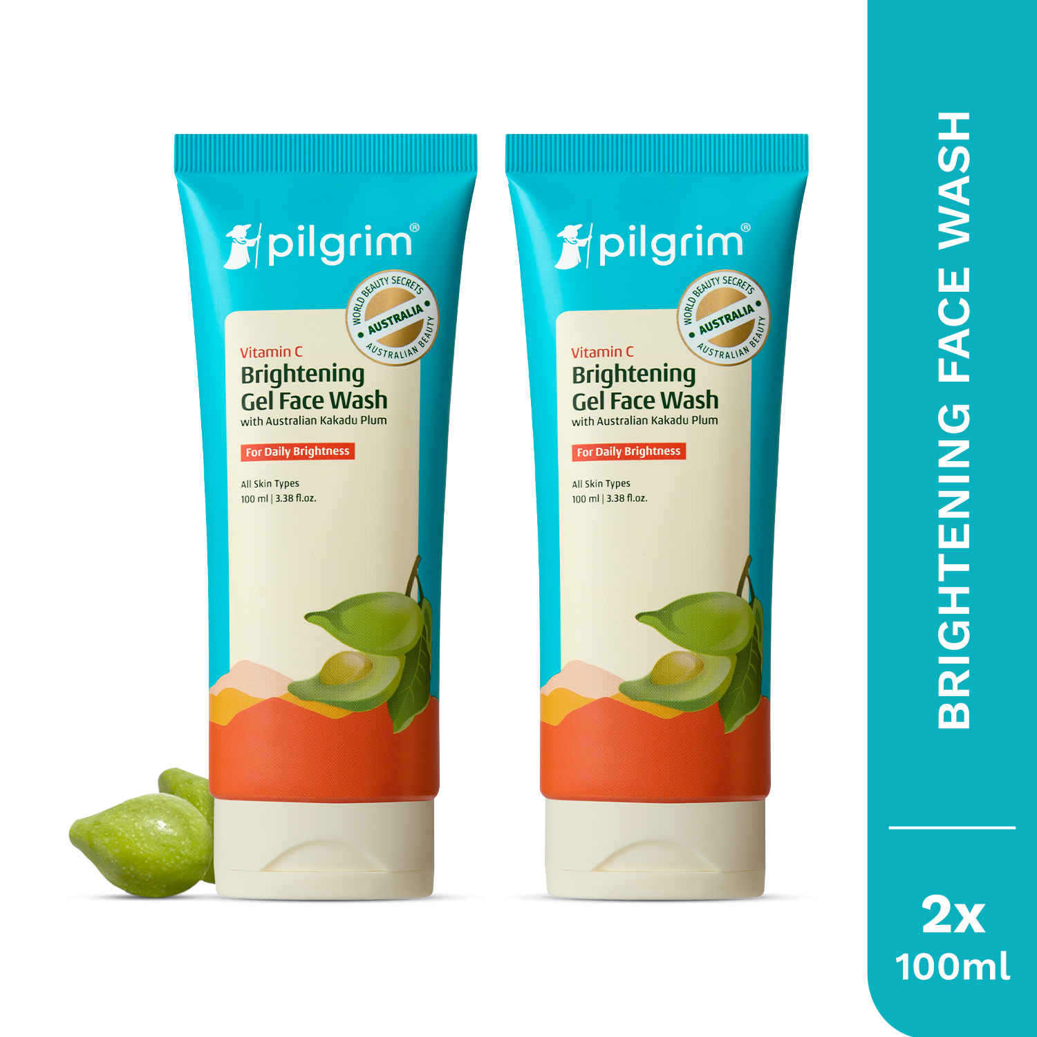 Buy Pilgrim Vitamin C Face Wash Gel – Pack of 2| Brightening Cleanser | With Kakadu Plum | Sulfate-Free | Evens Tone & Boosts Glow | 200 ml | For Men & Women - Purplle