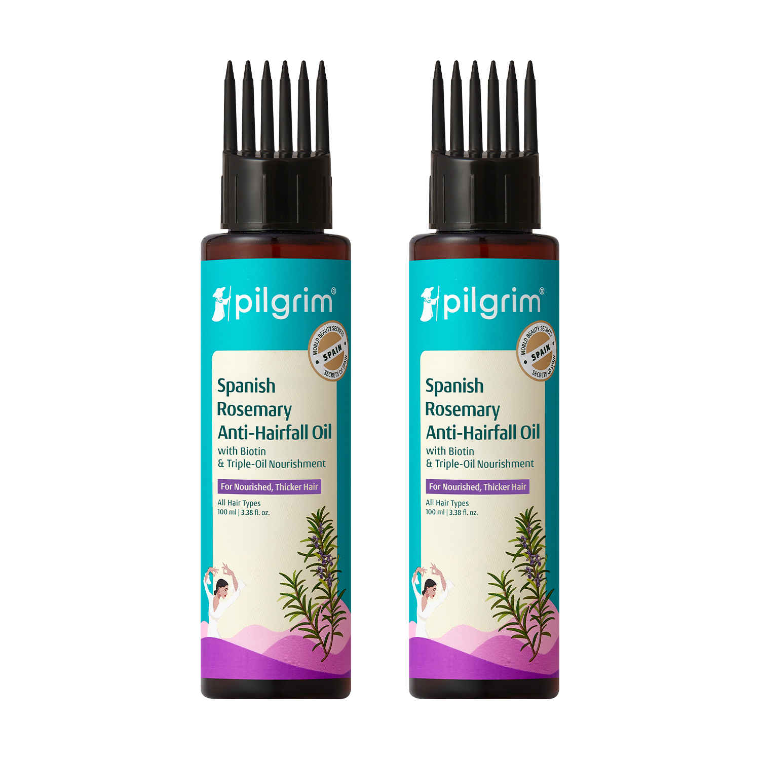 Buy Pilgrim Hair Growth Oil with Spanish Rosemary & Biotin – Pack of 2| Boosts Hair Growth | Reduces Hair Fall | DHT Blocker | Non-Sticky & Lightweight | 200 ml - Purplle