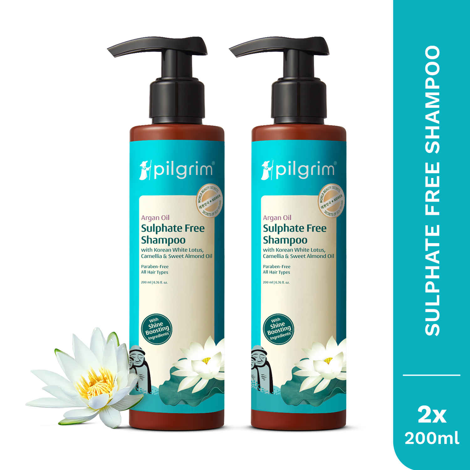 Buy Pilgrim Sulfate-Free Shampoo – Pack of 2| Paraben-Free | Smoothens & Nourishes Hair | Frizz Control | 400 ml |For All Hair Types - Purplle