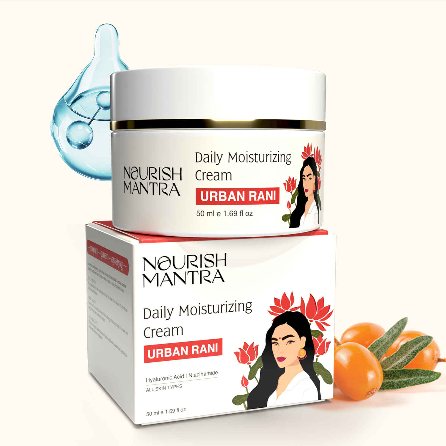 Buy Nourish Mantra Urban Rani Daily Moisturizing Cream with Hyaluronic Acid for Smooth & Dewy Skin - 50 ml - Purplle