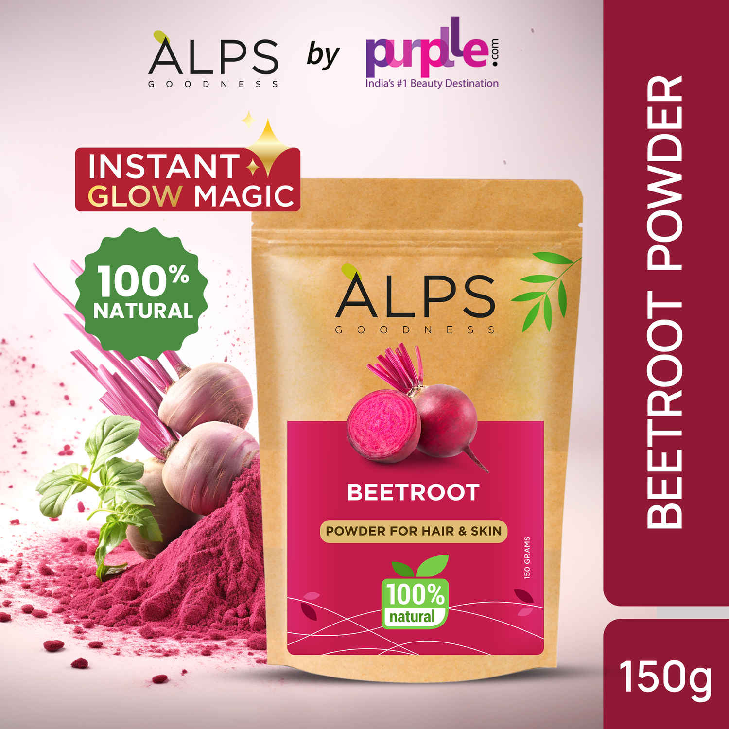 Buy Alps Goodness Powder - Beetroot (150 gm)| 100% Natural Powder | No Chemicals, No Preservatives, No Pesticides | Can be used for Hair Mask and Face Mask | Nourishes hair follicles| Brightening Face Pack - Purplle