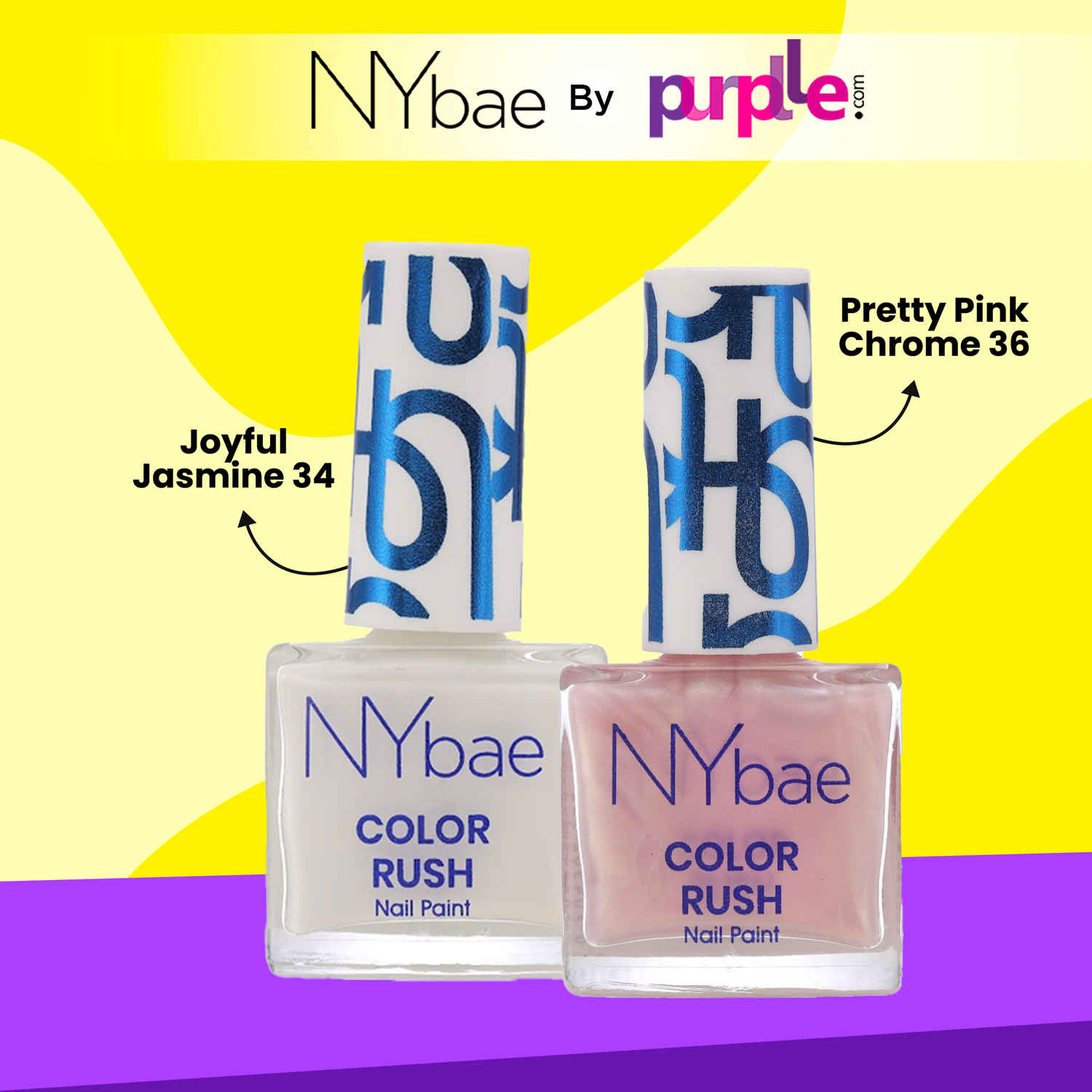 Buy NY Bae Spicy Candy's Nail Art | Color Rush Nail Paints Kit | Joyful Jasmine 34 | Pretty Pink Chrome 36 | Chip Resistant | Long Lasting | Quick Dry | Gel Nail Paint Combo (5.6 ml*2) - Purplle