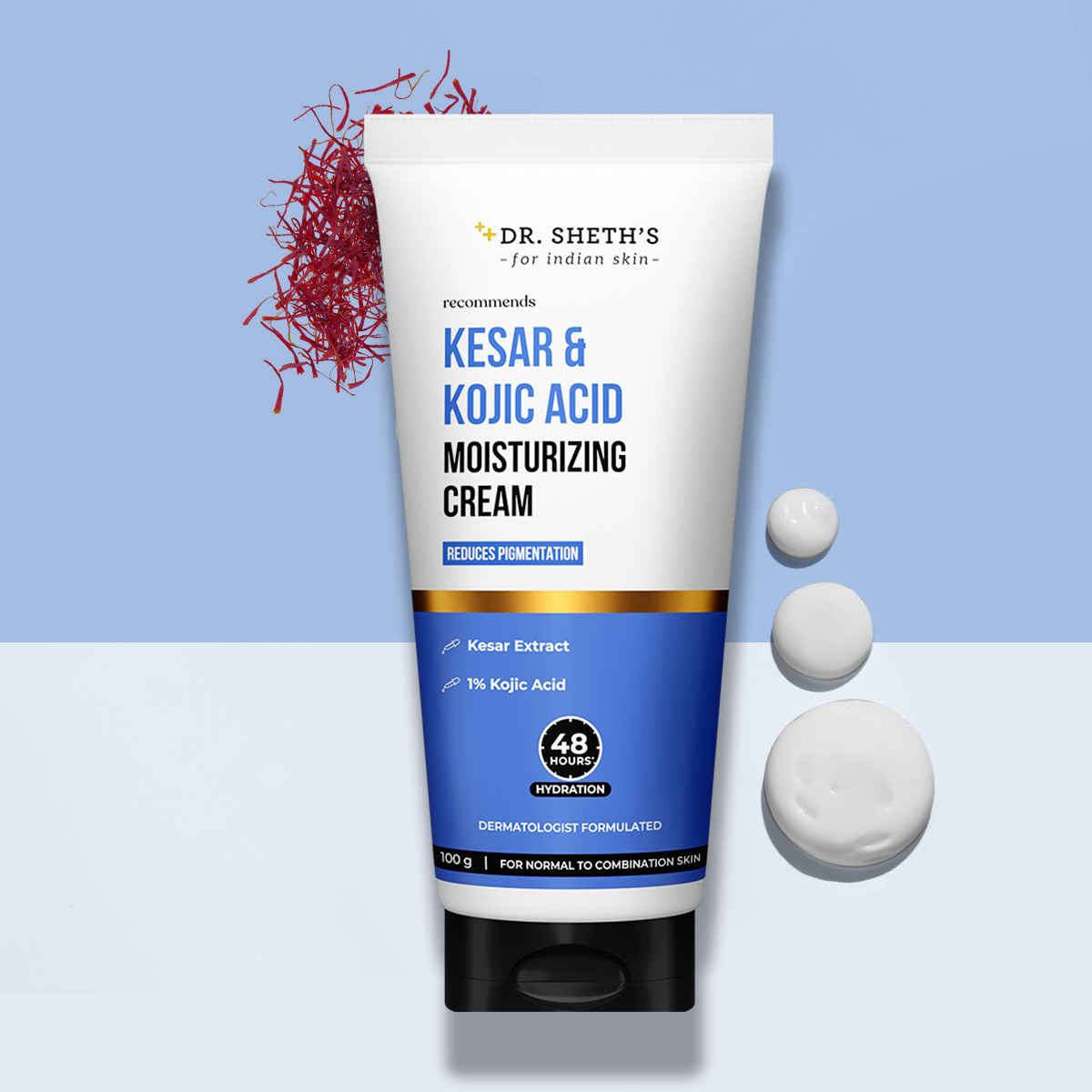 Buy Dr. Sheth's Kesar & Kojic Acid Moisturizing Cream | For Normal to Combination Skin | Reduces Pigmentation | 48hr Deep Hydration | Formulated with NMFs | Non Sticky | For Men & Women | 100 gm - Purplle