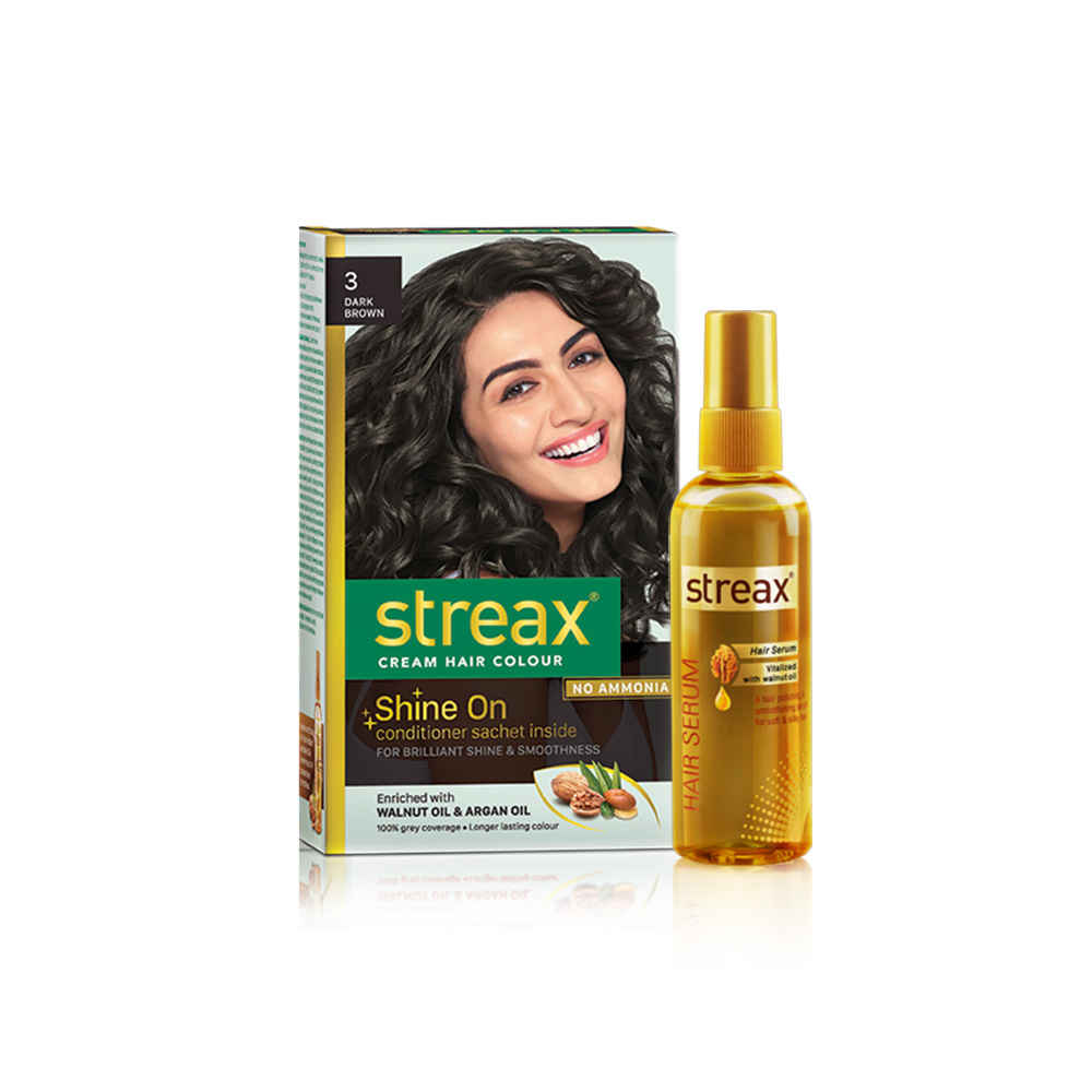 Buy Streax Hair Serum vitalised with Walnut Oil + Streax Hair Colour- Dark Brown (45 ml + 120 ml) - Purplle