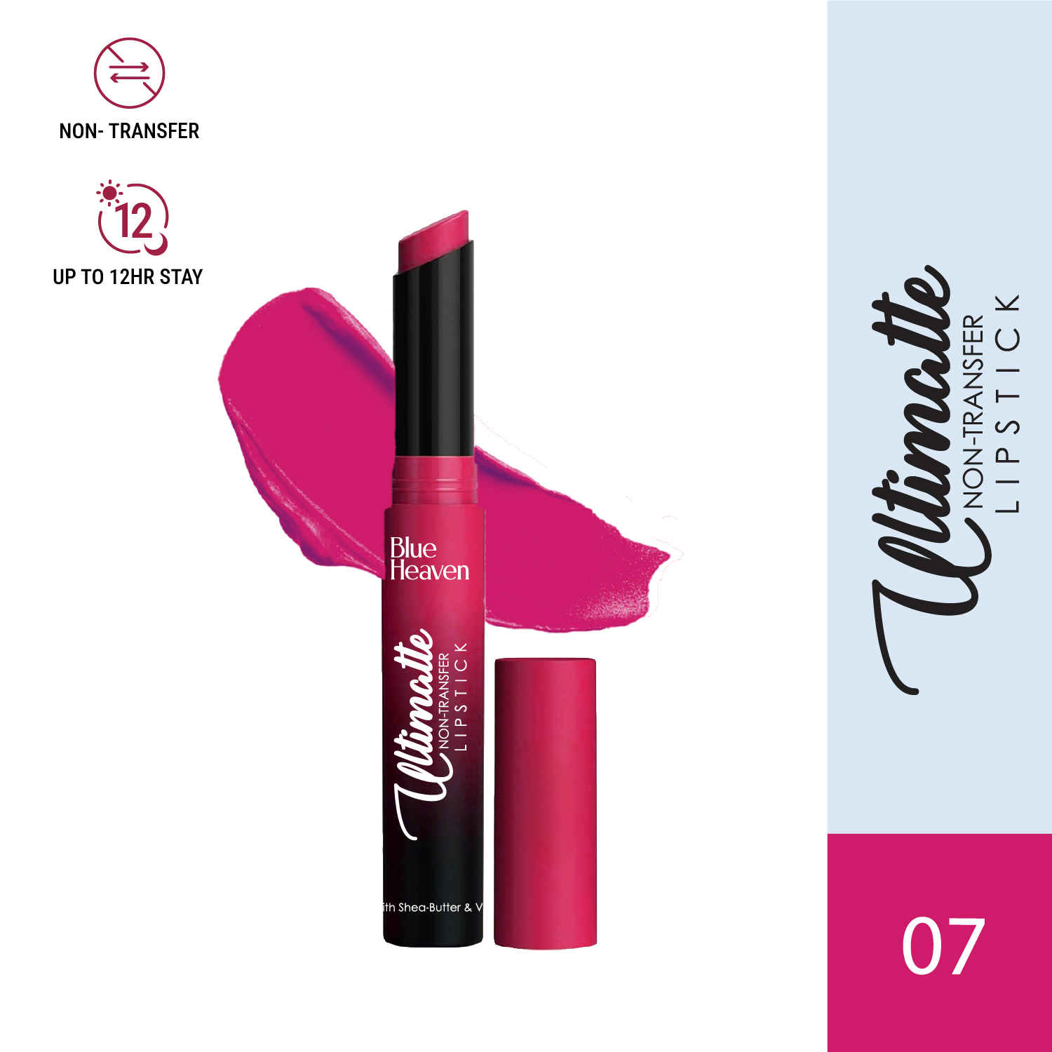 Buy Blue Heaven Ultimatte Non-Transfer Lipstick for women Enriched with Shea Butter & Vitamin E, Matte Finish, Smudge Proof & Waterproof Long Lasting Lipstick Upto 12Hrs, 07 | 2.2 gm - Purplle