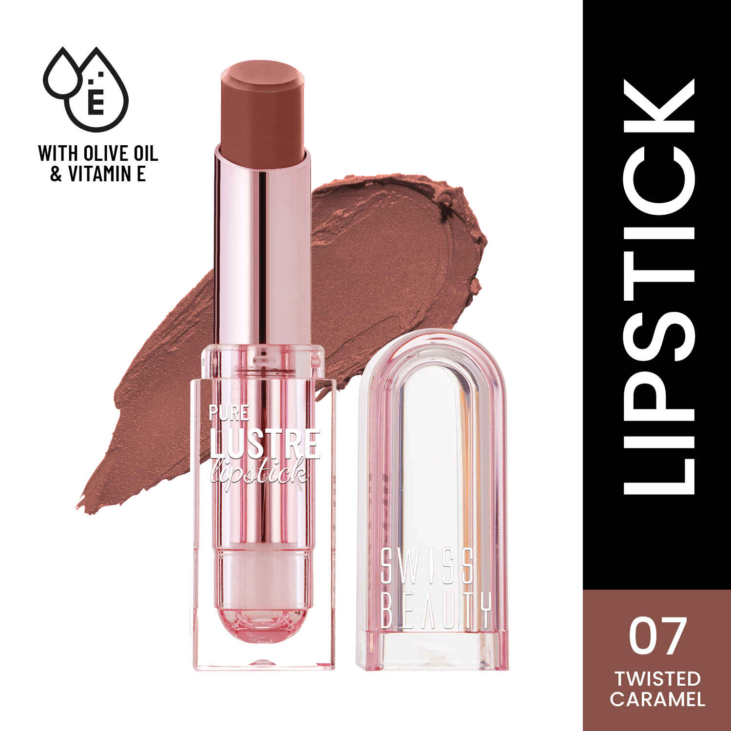 Buy Swiss Beauty Pure Lustre Lipstick | High Shine Finish | Smooth Glide | With Olive Oil & Vitamin E | Hydrating 7 Twisted Caramel | 3.8 gm - Purplle
