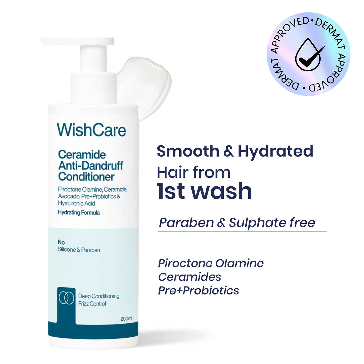 Buy WishCare Ceramide Anti Dandruff Conditioner|Helps Reduce visible Flakes & Dandruff|Reduces Scalp Itchiness|Cleanses Scalp|Sulphate, Silicone & Paraben Free|For Women & Men|200 ml - Purplle