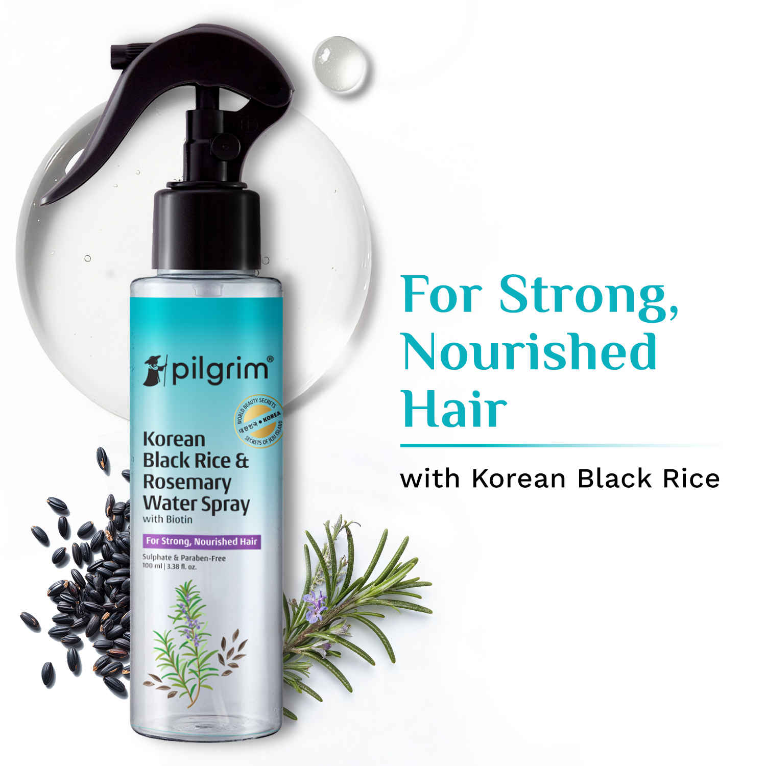Buy Pilgrim Korean Black Rice & Rosemary Water Spray With Biotin for Strong, Nourished Hair, 100 ml - Purplle