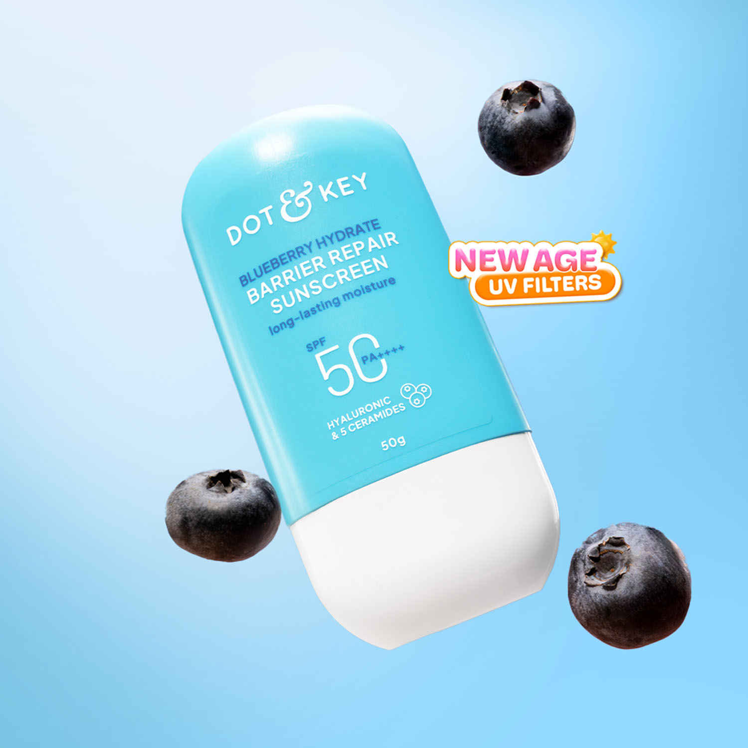 Buy Dot & Key Blueberry Hydrate Barrier Repair Sunscreen SPF 50+, PA++++ - With Hyaluronic & 5 Ceramides | In Vivo Tested Sunscreen All Skin Types with 7 UV Filters | 50 gm - Purplle