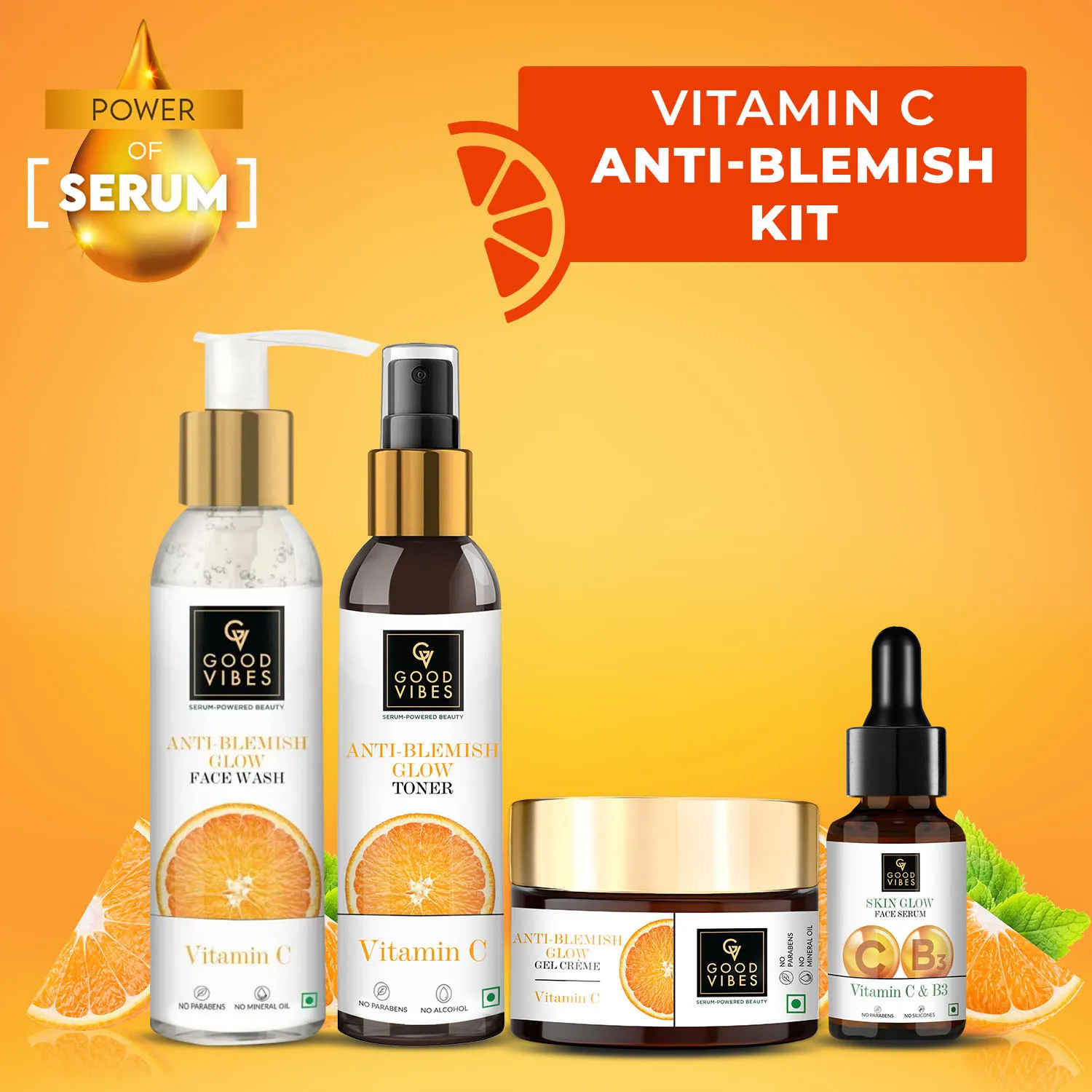 Buy Good Vibes Anti Blemish Vitamin C CTSM Combo (Set of 4) (Face wash 120ml + Toner 120ml + Serum 10ml + Moisturizer 50g ) - Purplle