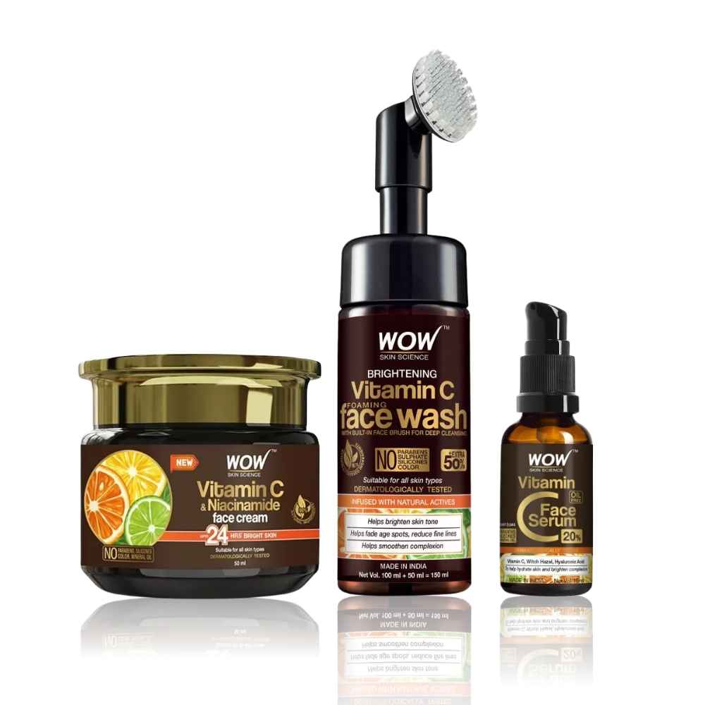 Buy WOW Skin Science Vitamin C Glow Kit (Vitamin C Foaming Facewash (150 ml) + Vitamin C Serum (15 ml) + Vitamin C Face Cream (50 ml) - Purplle