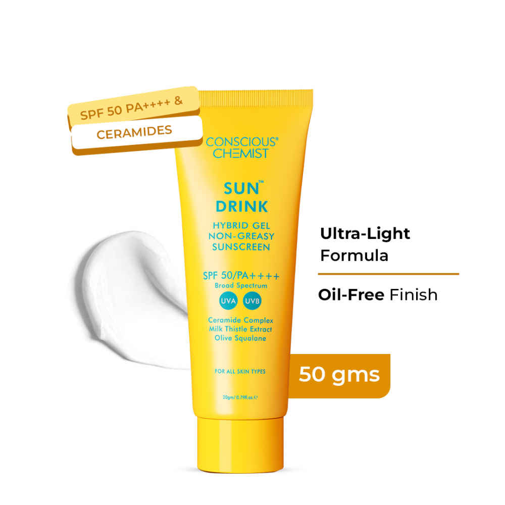 Buy Conscious Chemist Sun Drink Hybrid Lightweight Gel Sunscreen SPF50 PA++++ With No White Cast (20 gm) - Purplle