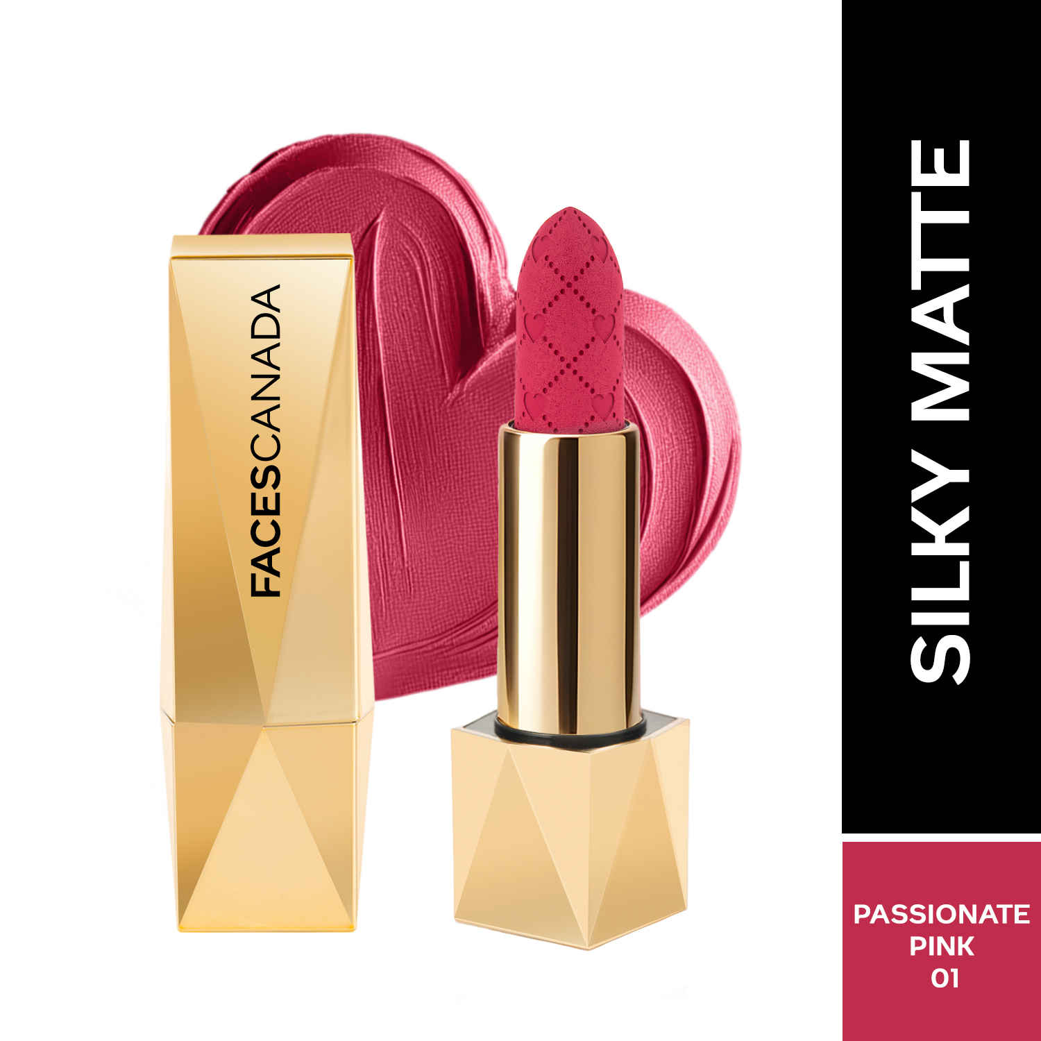 Buy FACES CANADA Comfy Silk Obsession Lipstick - Passionate Pink 01, 4 gm | Creamy Matte Finish | Highly Pigmented | 8 Hours Long Stay | Luxurious & Elegant | Glides Effortlessly | Silky Smooth Texture | Hydrating Lips - Purplle