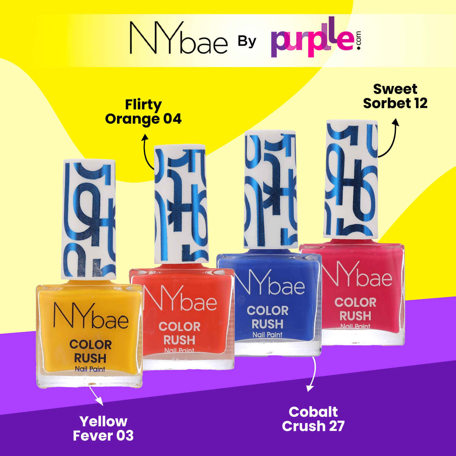 Buy NY Bae Color Rush Nail Paint Set - Colour Burst 01 |Nail Paint Combo | Chip Resistant | Long Lasting | Quick Dry | Glossy Gel Nail Polish (5.6ml *4) - Purplle