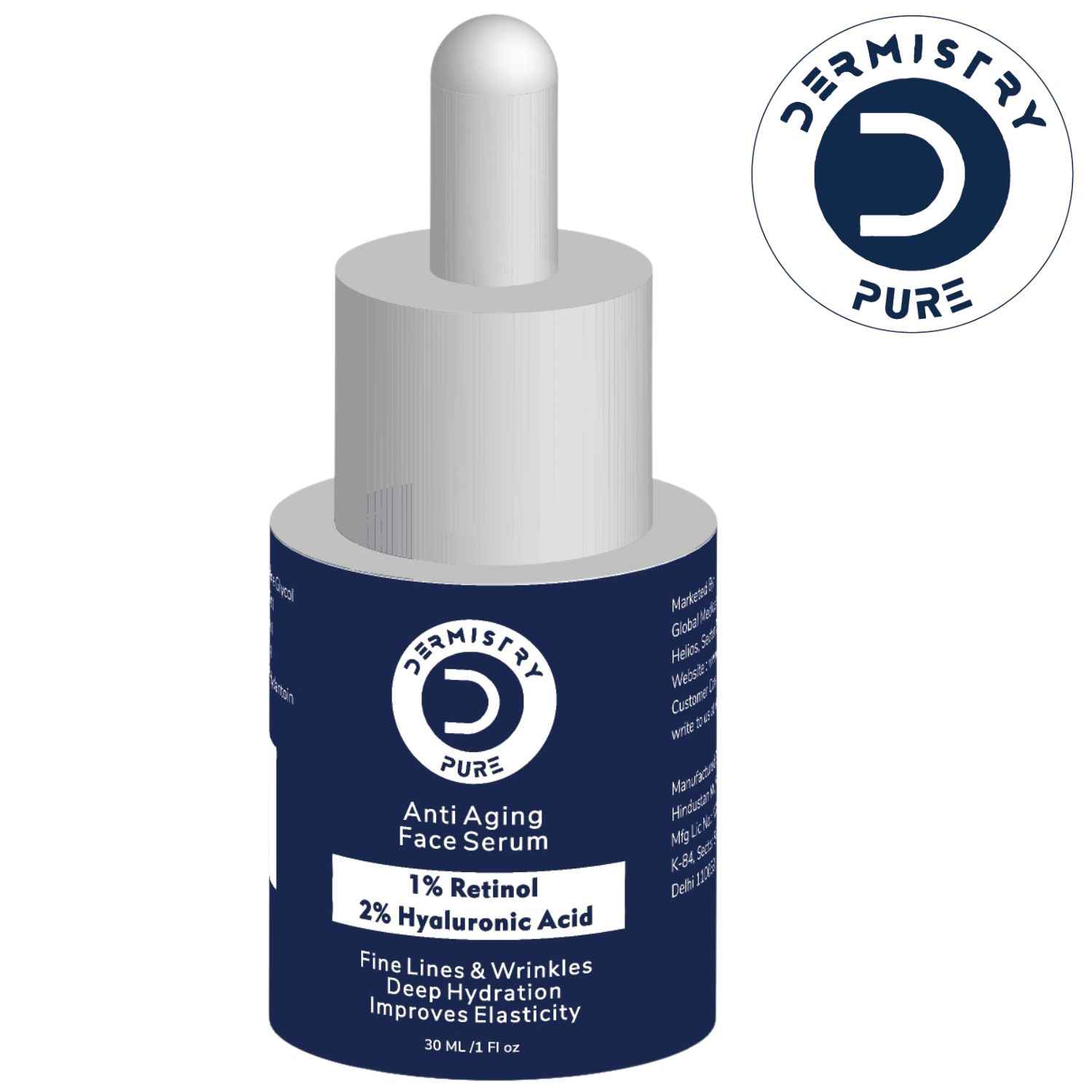 Buy Dermistry Pure 1% Retinol 2% Hyaluronic Acid Anti Aging Best Skin Firming Tightening Moisturizer Face Serum Removes Ageing Fine Lines Wrinkles Deep Hydration Improves Elasticity Collagen Boost All Skin Types 30 ml - Purplle