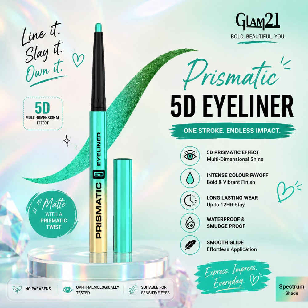 Buy Glam 21 Prismatic 5D Eyeliner| Waterproof|Smudge proof|Long lasting eyeliner with easy application|Creamy Formula|Multichrome Effect Bold Color Payoff | 02-Spectrum, 0.4 ml - Purplle
