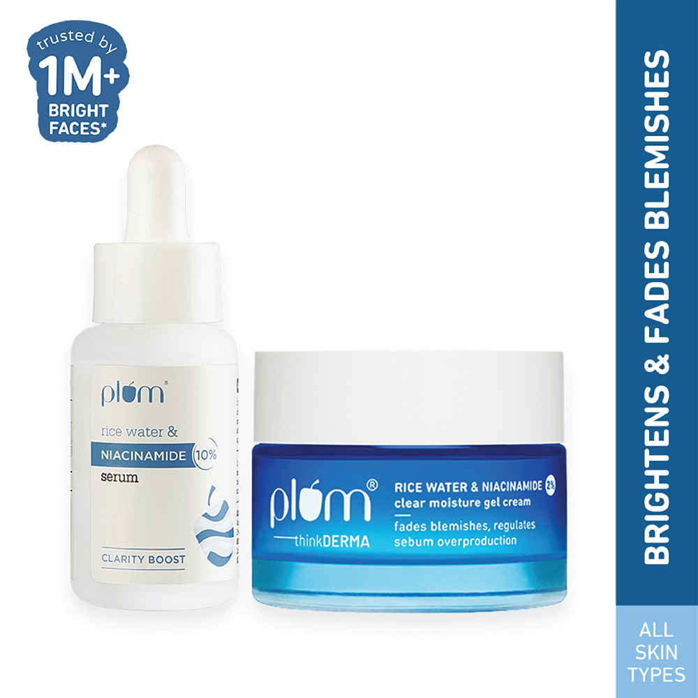 Buy Plum Niacinamide Serum & Moisturizer Duo With Rice Water - Fades Blemishes Hydrates & Brighten Skin Combo of 2 - Purplle