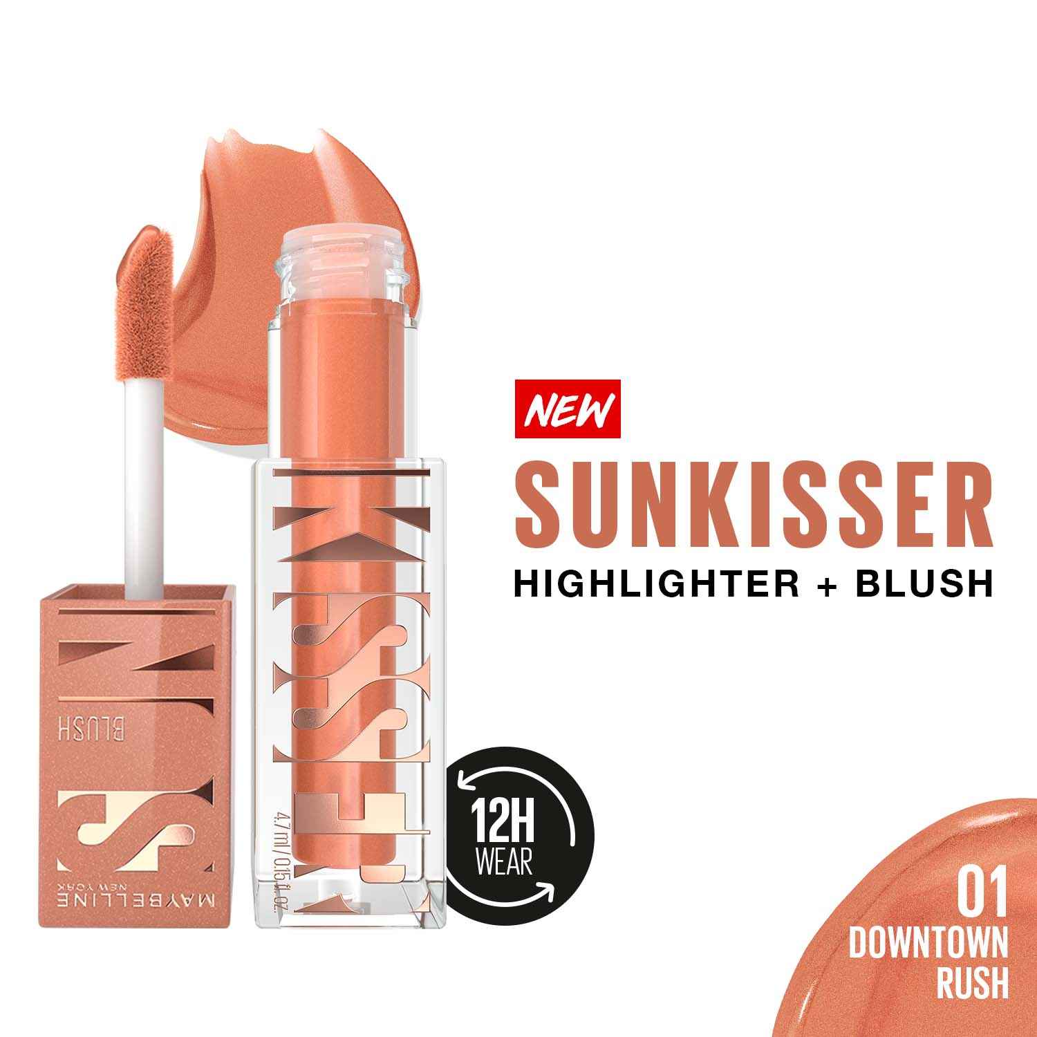 Buy Maybelline New York Sunkisser Highlighter + Blush, 12H Wear, 01 - Downtown Rush - 4.7 gm - Purplle