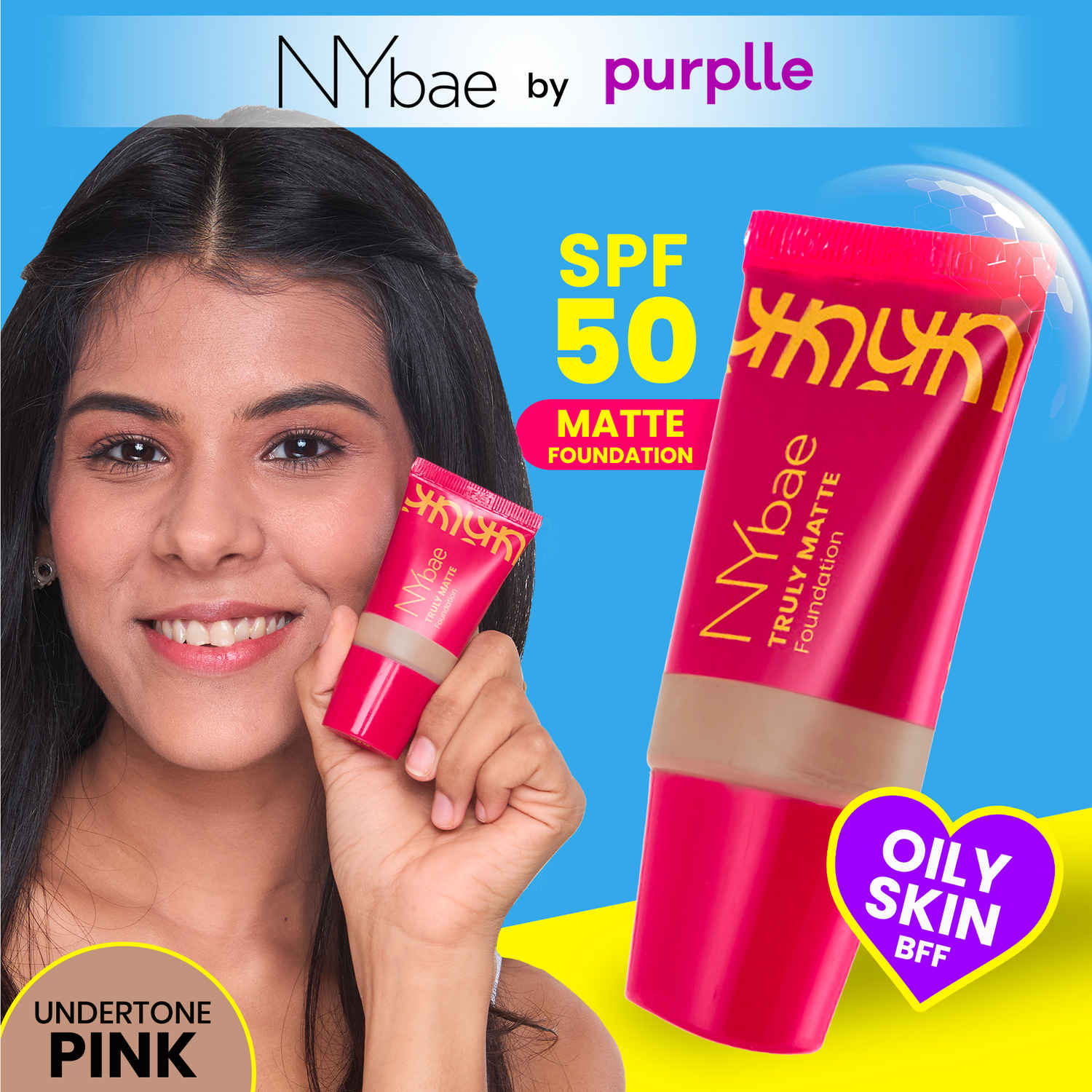 Buy NY Bae Truly Matte Foundation - Almond 318 (18 ml) | Deep Skin Tone | SPF 50 PA +++ | Everyday Foundation | Sunscreen | Waterproof | Smudgeproof | Oil Control | 12+ Hours Stay | Buildable Coverage | Lightweight - Purplle