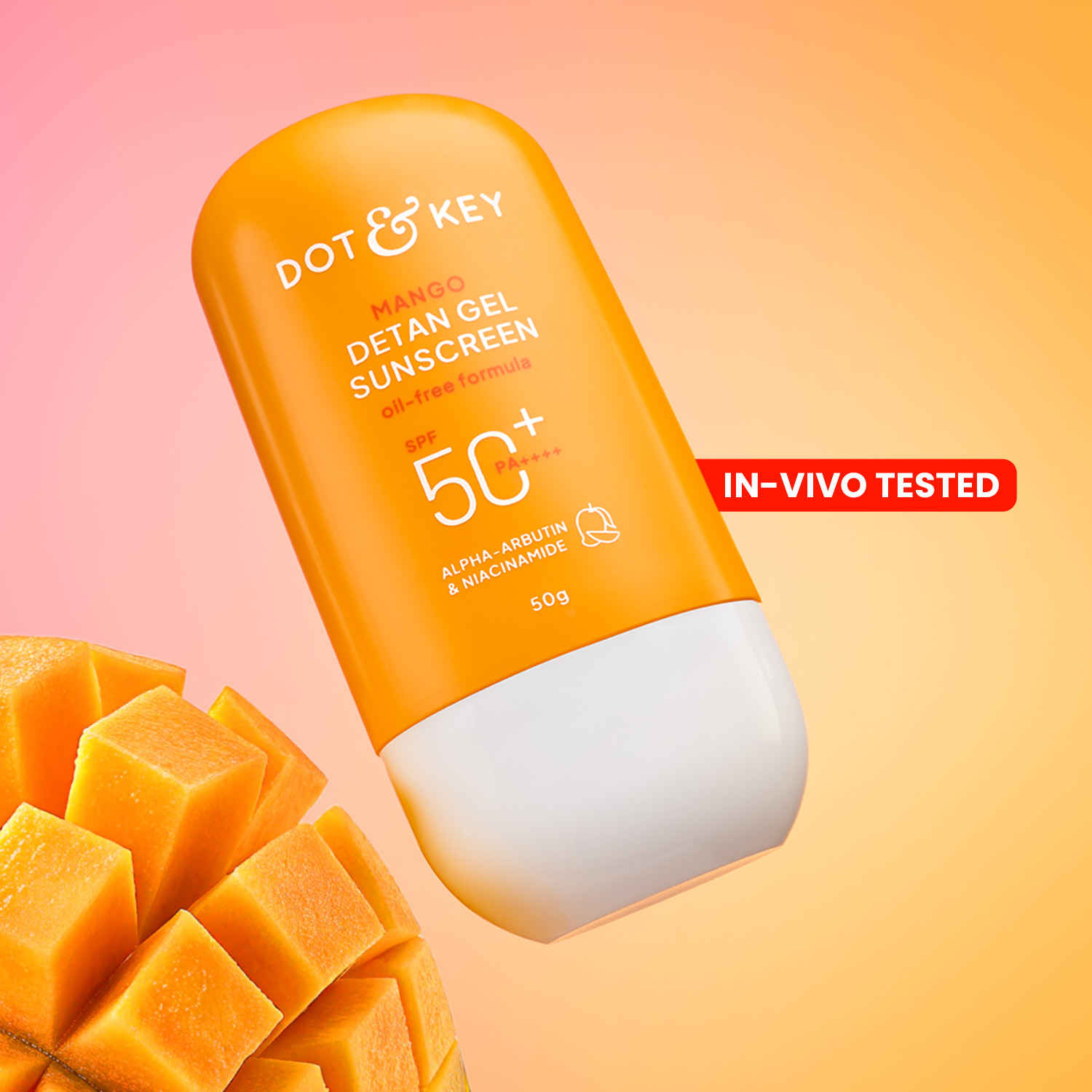 Buy Dot & Key Mango Detan Gel Sunscreen SPF 50+ PA+++ In-Vivo Tested Sunscreen with Alpha-Arbutin & Niacinamide, Controls Tanning, 120 Minutes Water Resistant- 50 gm - Purplle
