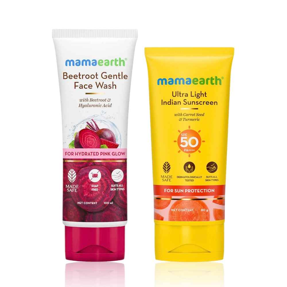 Buy Mamaearth Pink Glow & Sun Care Pack - Ultra Light Sunscreen (80 gm) & Beetroot Face Wash (100 ml) Combo of 2 - Purplle