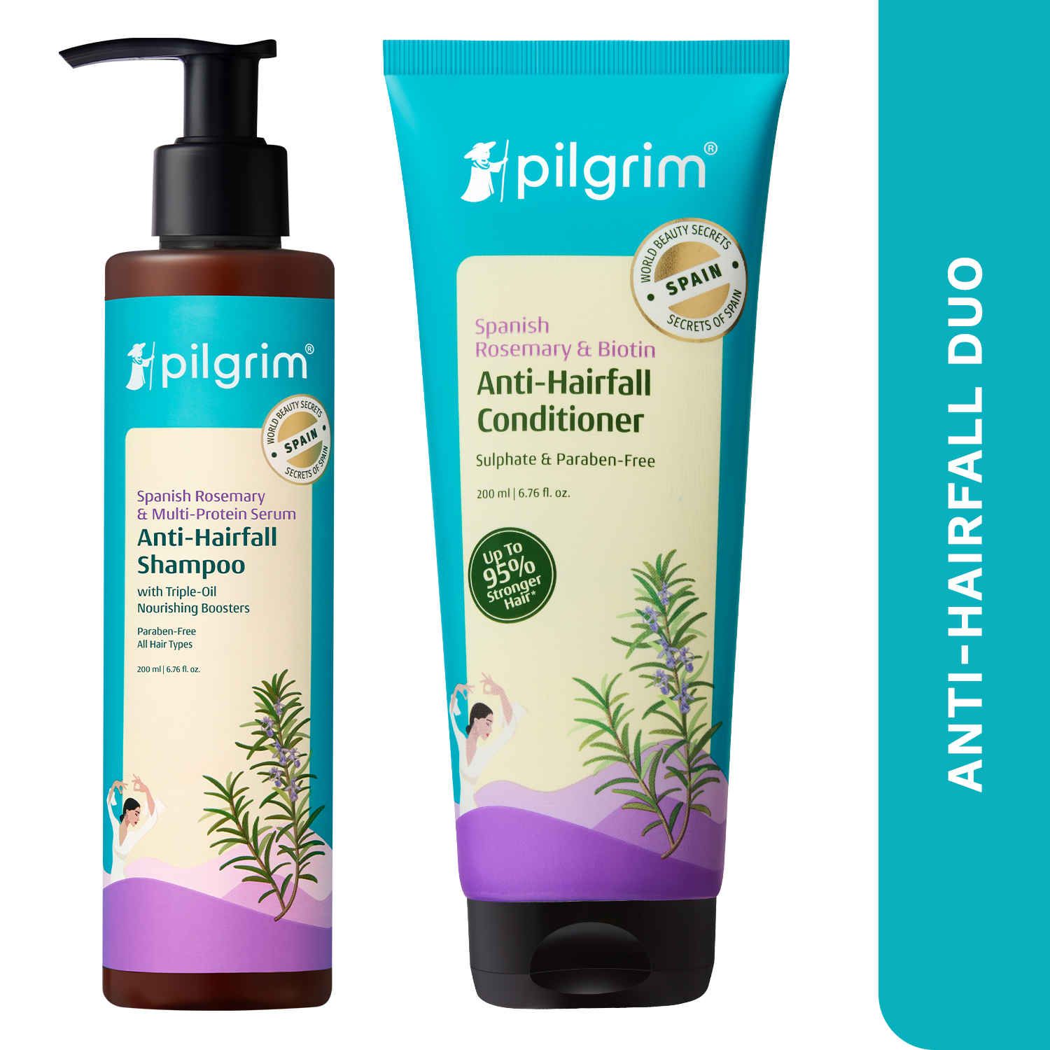 Buy Pilgrim Spanish Rosemary & Biotin Anti-Hairfall Shampoo & Conditioner Combo of 2 – Hair Strengthening & Fall Control – Pack of 2 (200ml Each) Haircare Kit - Purplle