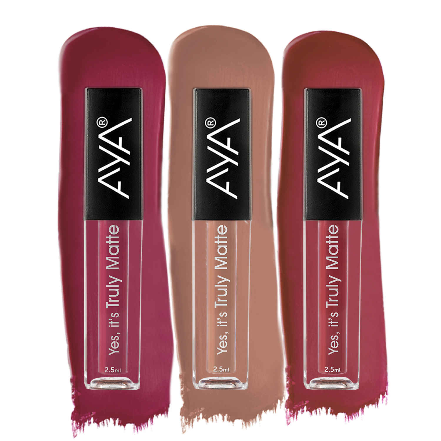 Buy AYA Yes It's Truly Matte Liquid Lipstick (Pack of 3), 07 Plum, 2.5 ml + 08 Caramel Latte, 2.5 ml + 09 Fire On Ice, 2.5 ml | Long Lasting | Waterproof | Kiss Proof | - Purplle