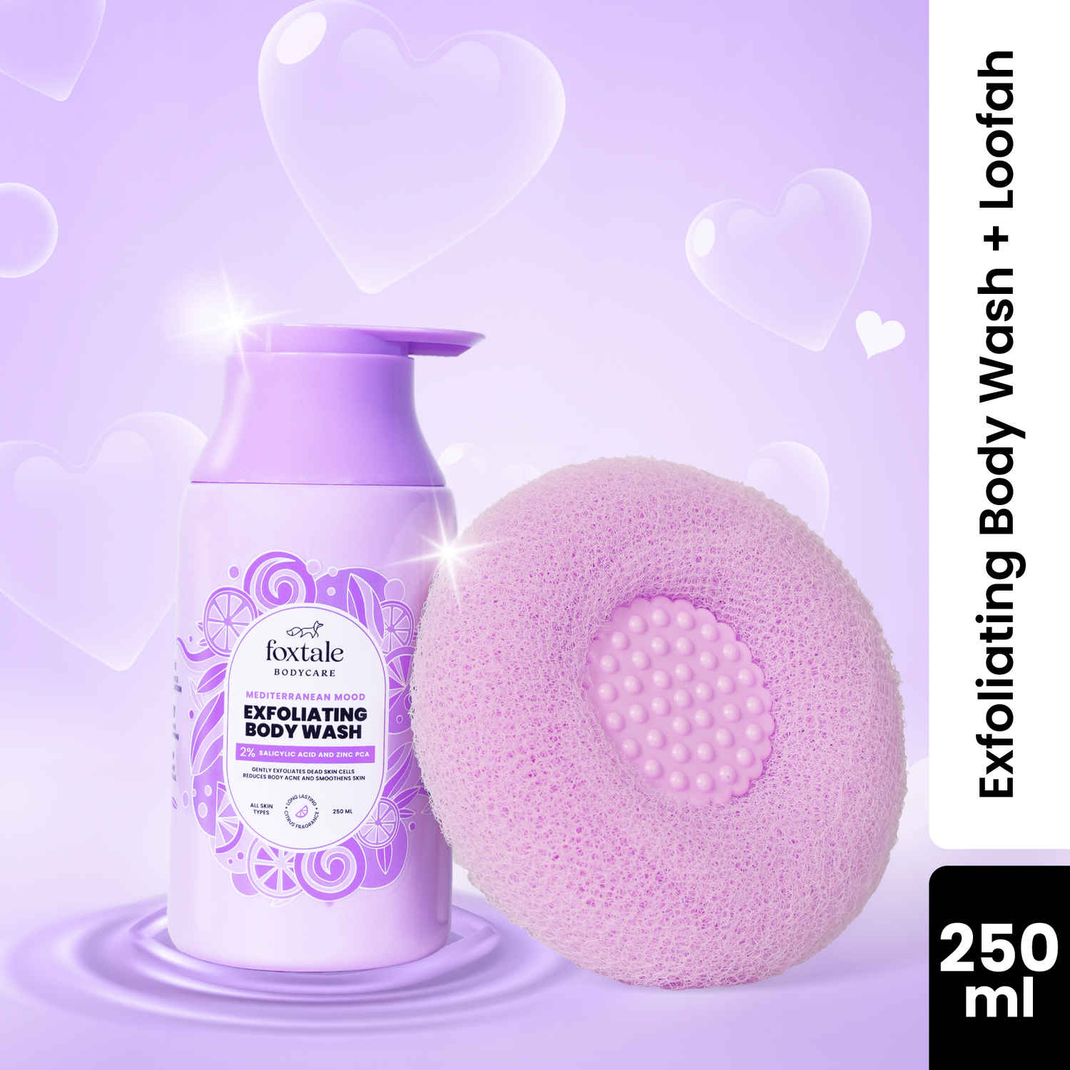 Buy Foxtale Exfoliating Body Wash 2% Salicylic Acid & Zinc & Exfoliating Loofah (250ml+1pc) - Purplle