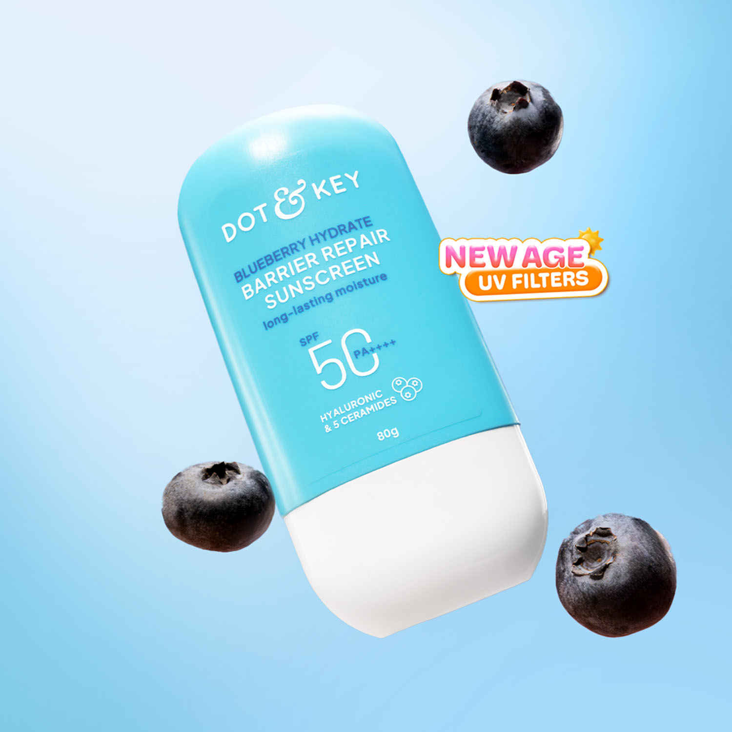 Buy Dot & Key Blueberry Hydrate Barrier Repair Sunscreen SPF 50+, PA++++ - With Hyaluronic & 5 Ceramides | In Vivo Tested Sunscreen All Skin Types with 7 UV Filters | 80 gm - Purplle