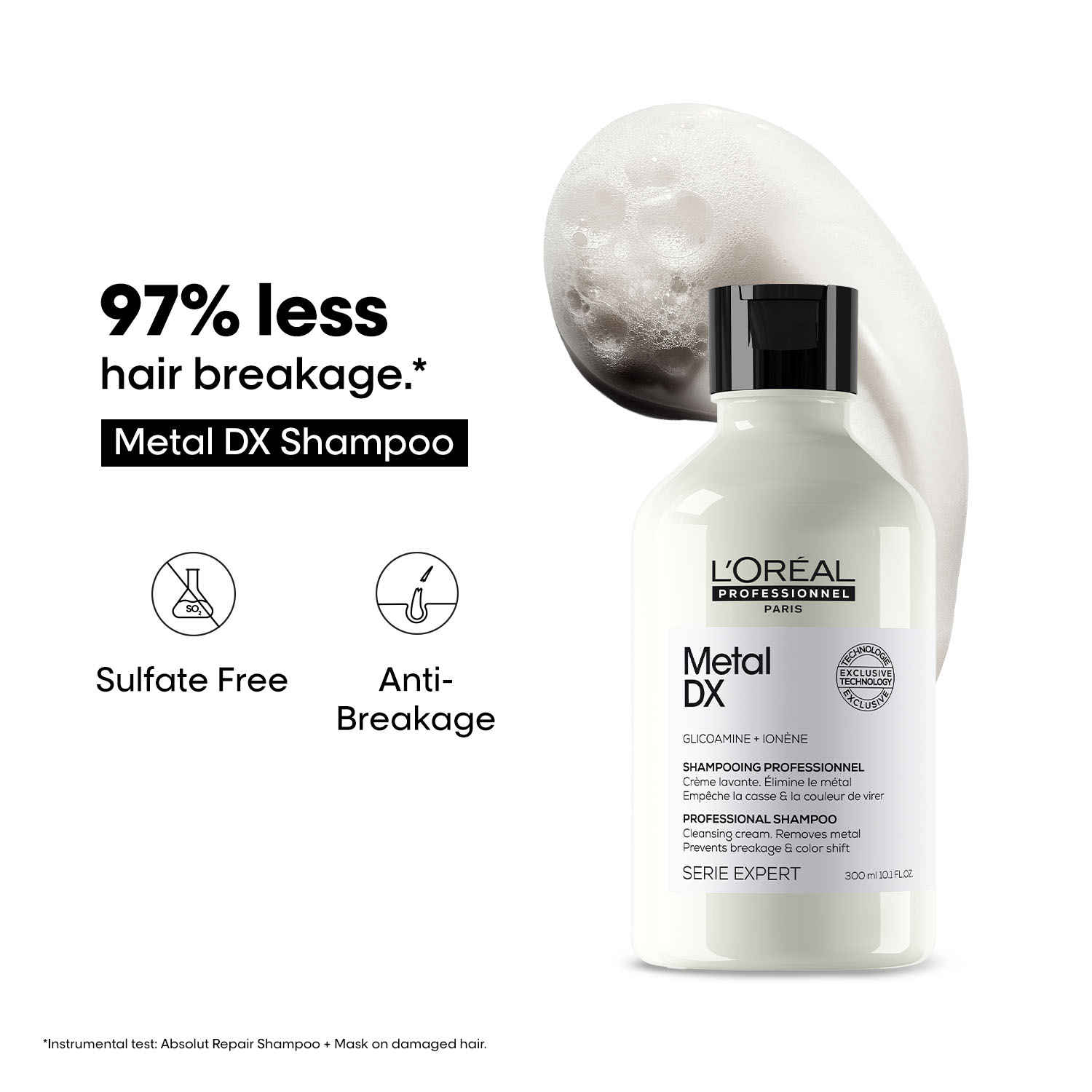 Buy L'Oreal Professionnel Metal DX Anti-Metal Sulfate-Free, Cleansing Cream Shampoo For Hair Breakage 300 ml - Purplle