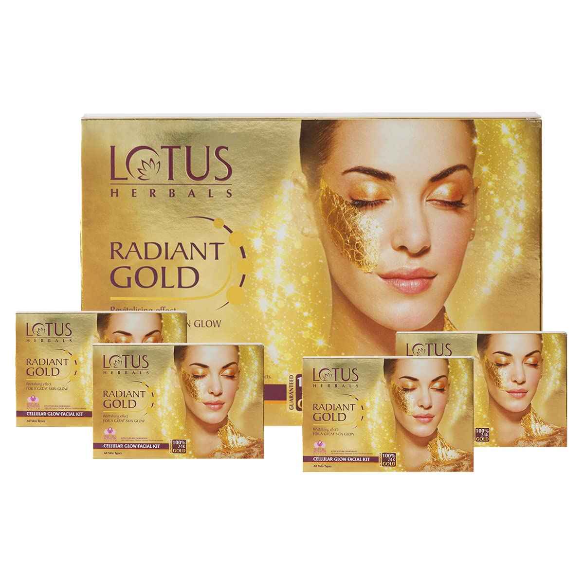 Buy Lotus Herbals Radiant Gold Cellular Glow Facial Kit 4 in 1 | With 24K Gold leaves | For Skin Glow | All Skin Types | 4x37g - 148 gm - Purplle