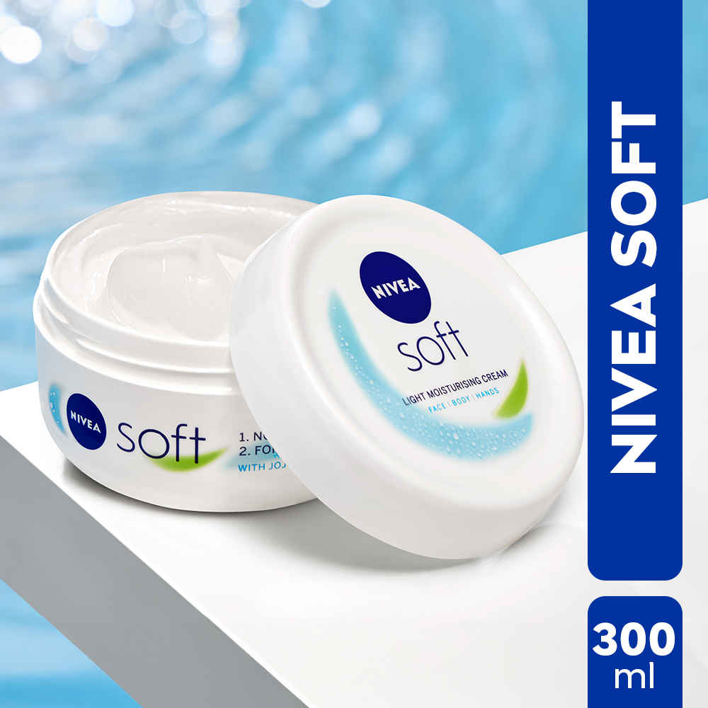 Buy Nivea Soft Moisturizing Cream, Lightweight Non-Sticky Daily Moisturizer with 72Hr Hydration, Vitamin E & Jojoba Oil | Hydrating Face, Body & Hand Cream for Dry to Normal Skin, Soft Glowing Skin - 300 ml - Purplle