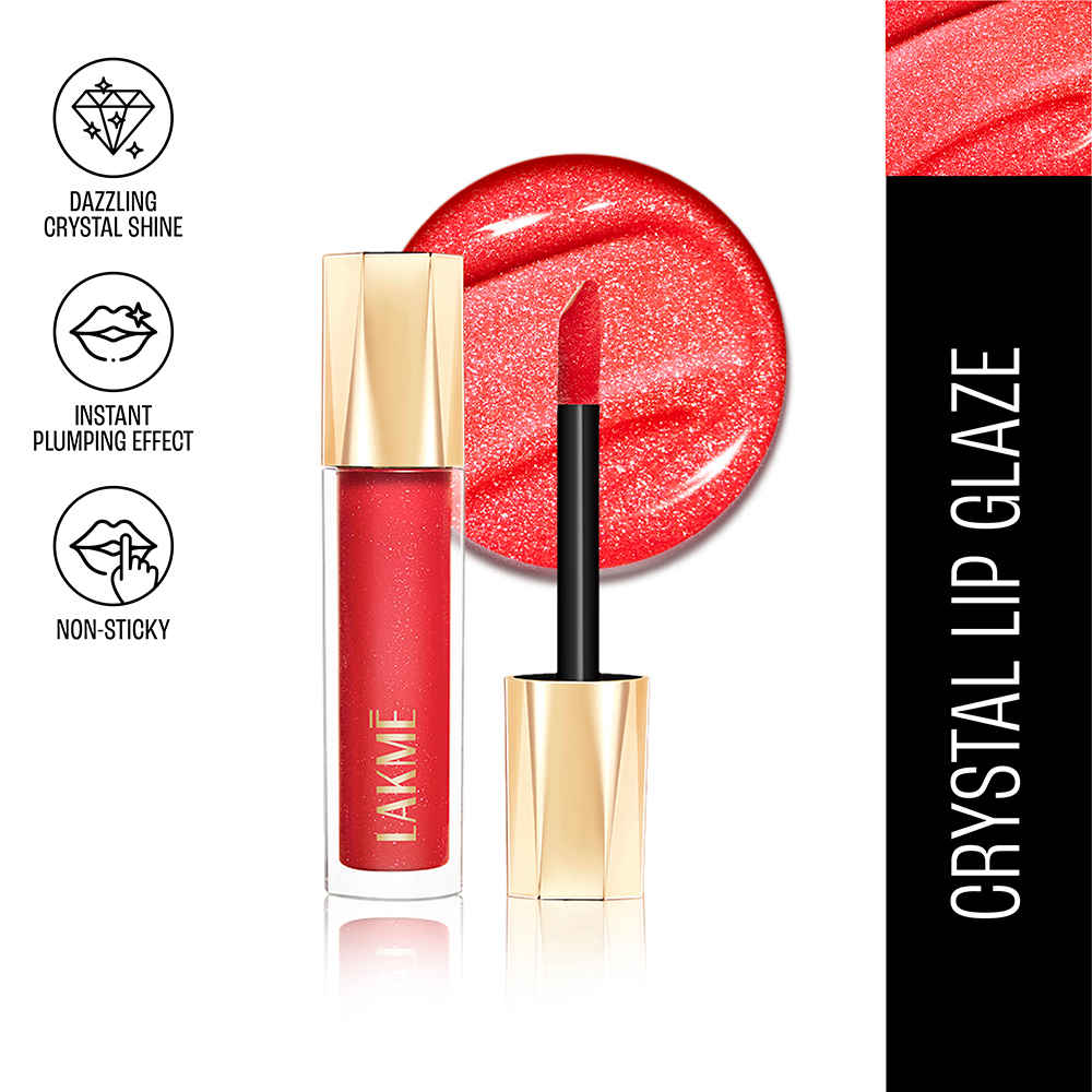 Buy Lakme Glitterati Lip Glaze, with Vegan Collagen, for Glossy Lips, 101 Scarlet Spritzer 5 ml - Purplle