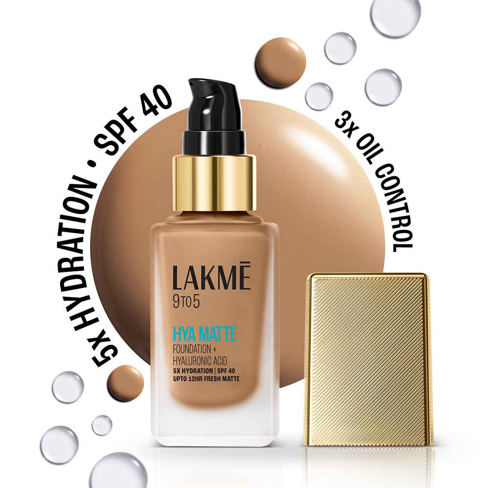 Buy Lakme 9to5 Hya Matte Foundation + Hyaluronic Acid, 5X Hydration, SPF 40, Upto 12 Hrs Matte Finish, Cool Tan - 25 ml - Purplle